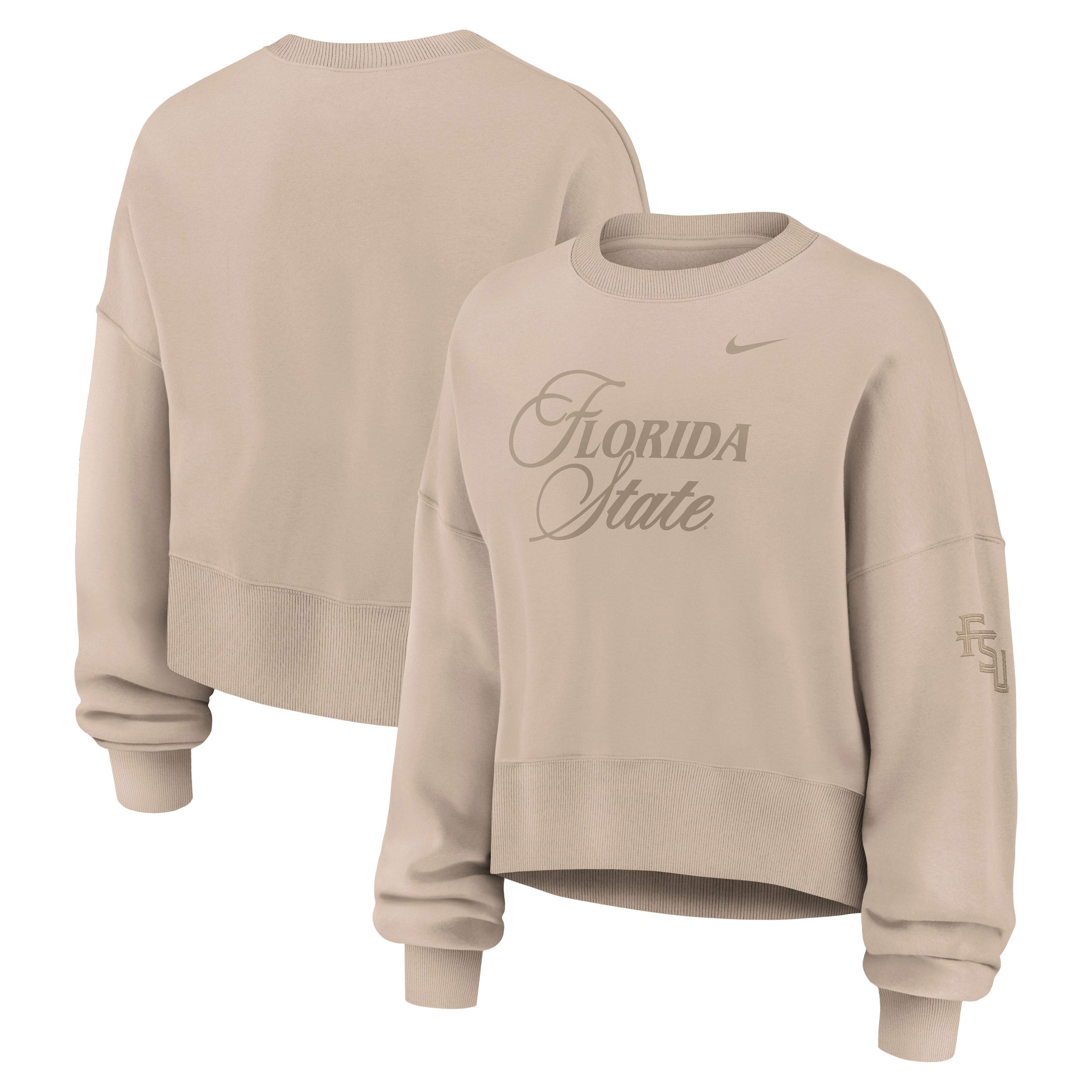 Women's Nike Tan Florida State Seminoles Neutral Stance Collection Oversized Phoenix Fleece Sweatshirt