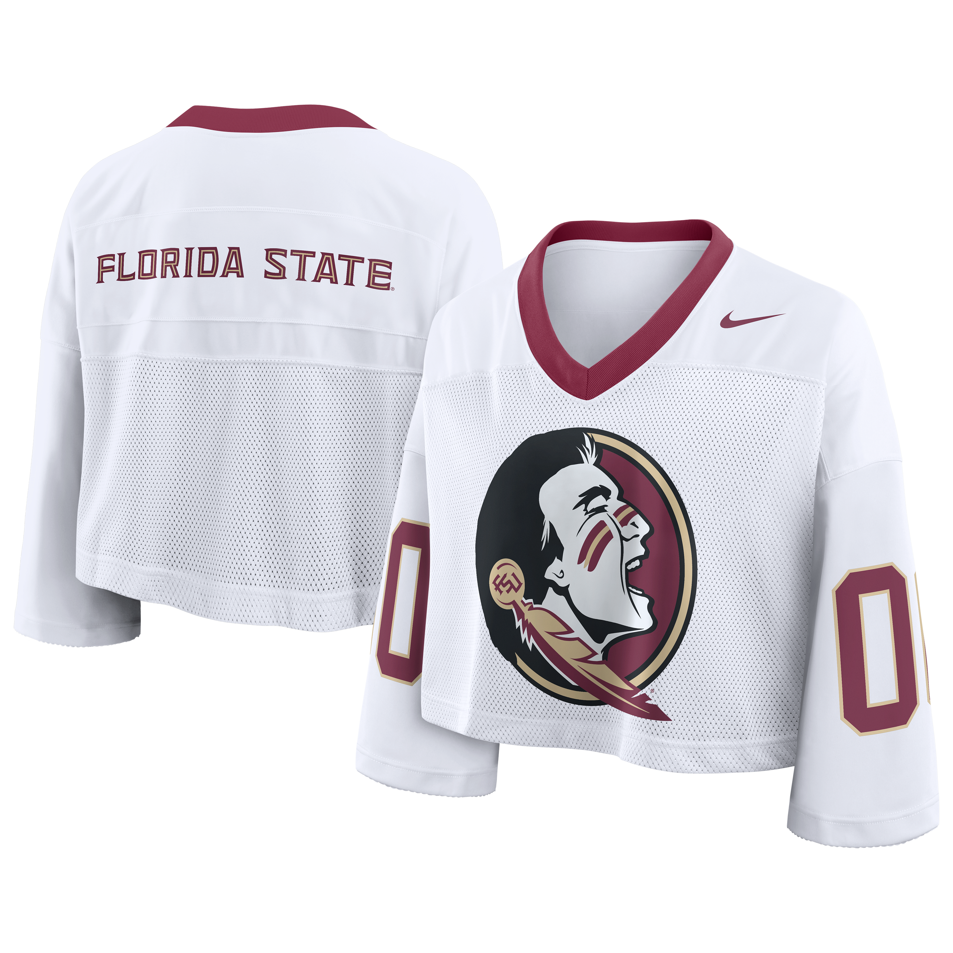 Maillot court Nike blanc pour femme, Florida State Seminoles, logo oversize.
