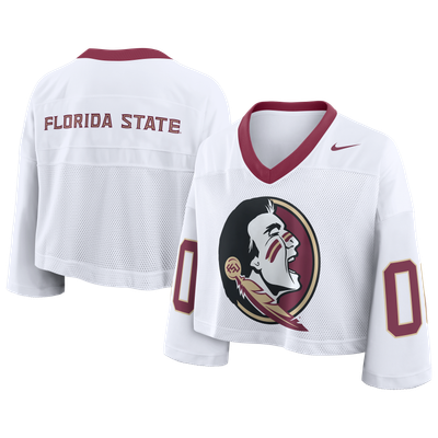 Florida State Seminoles Nike Women's Oversized Logo Cropped Fashion Jersey - White
