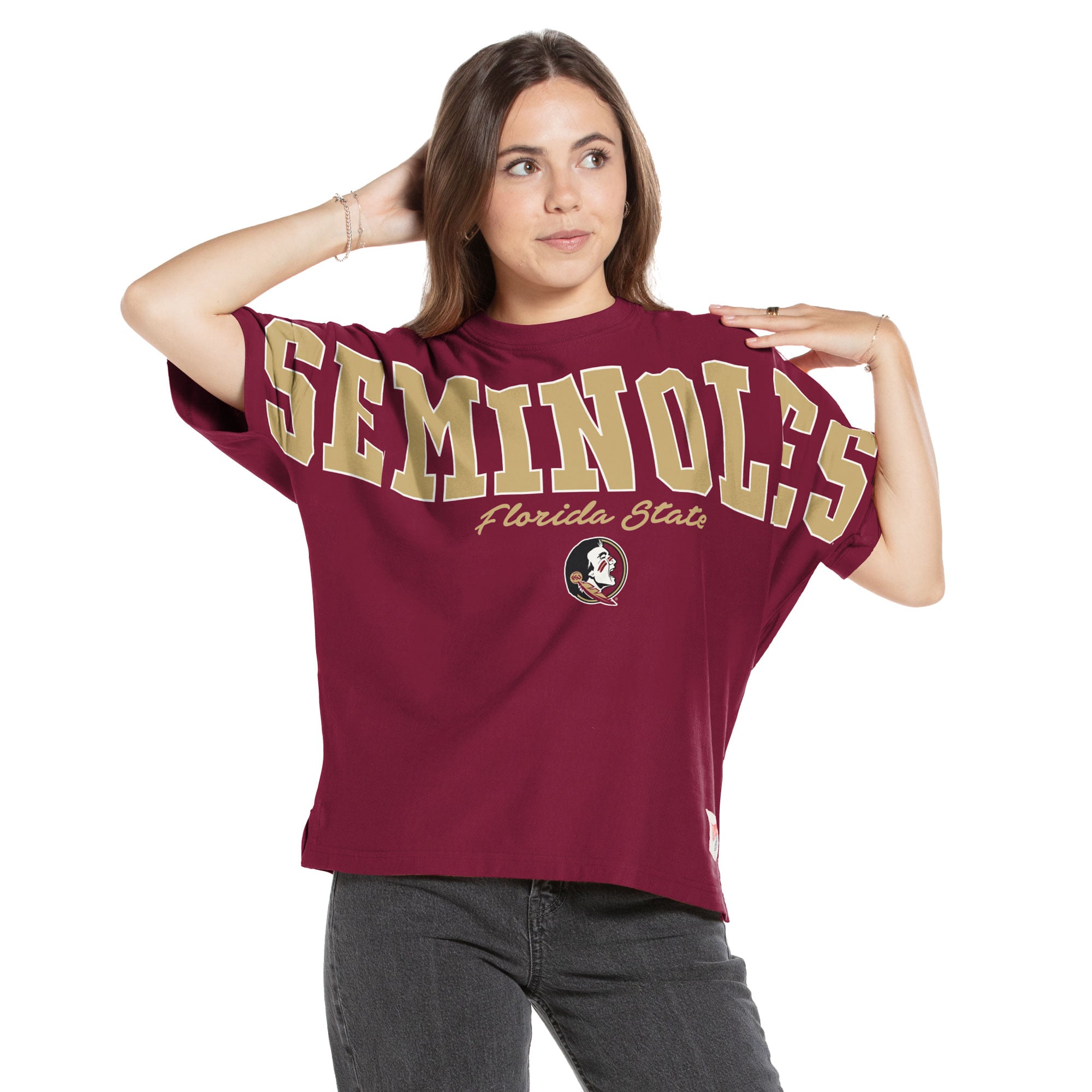 T-shirt oversize en flanelle grenat Pressbox pour femmes, Florida State Seminoles