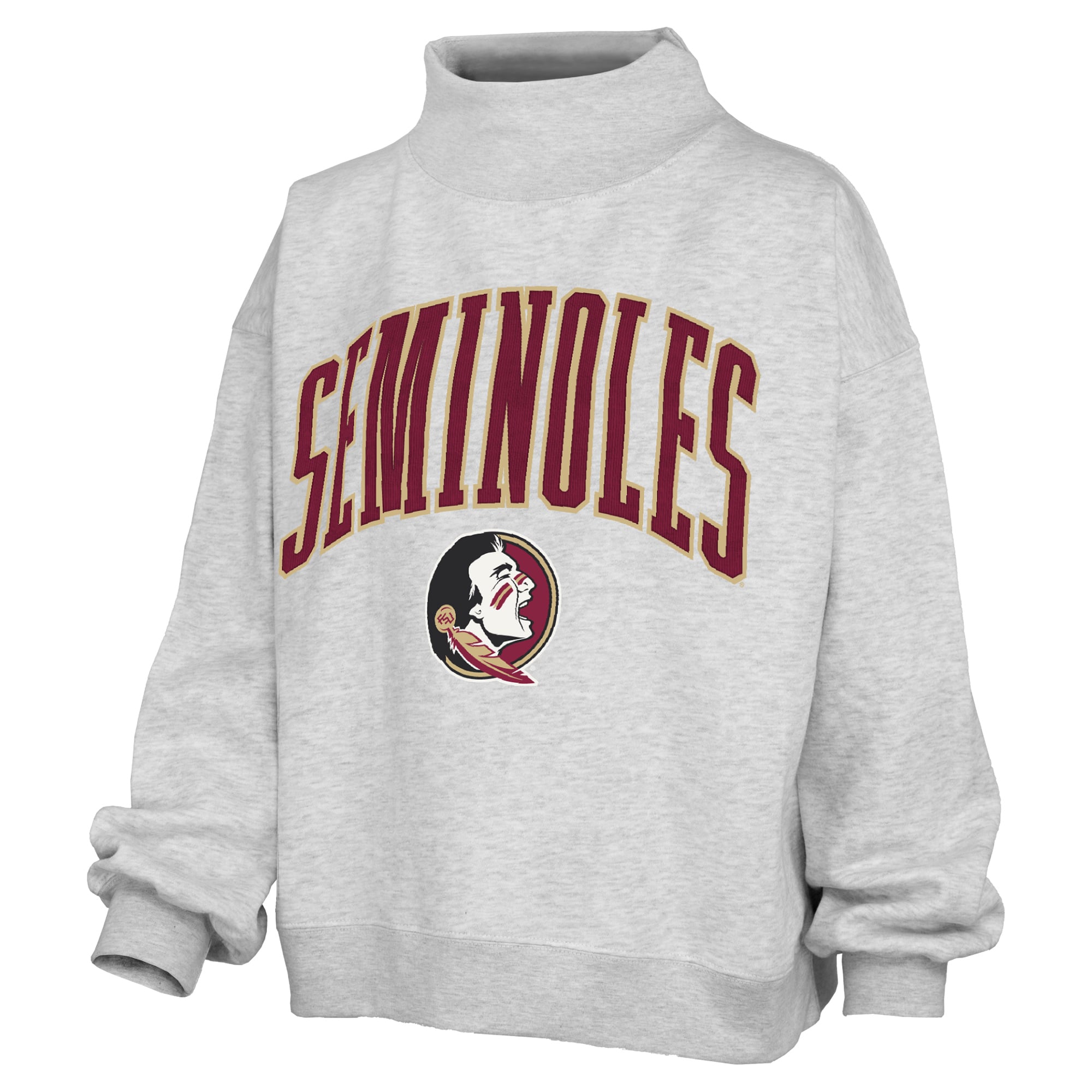 Women's Pressbox Gray Florida State Seminoles Nelson Texture Lingo Mock Neck Fleece Sweatshirt