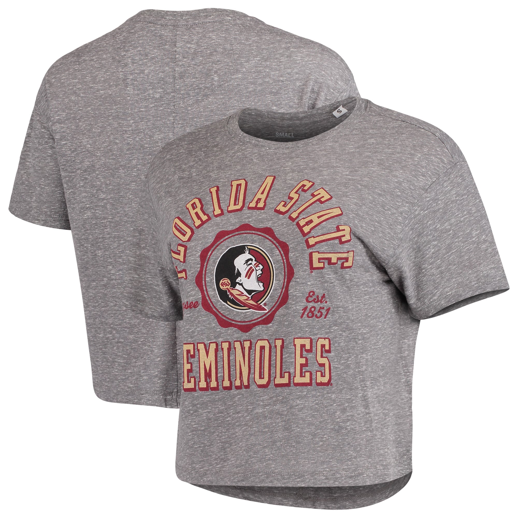Women's Pressbox Gray Florida State Seminoles Tri-Blend Bishop Knobi Crop T-Shirt