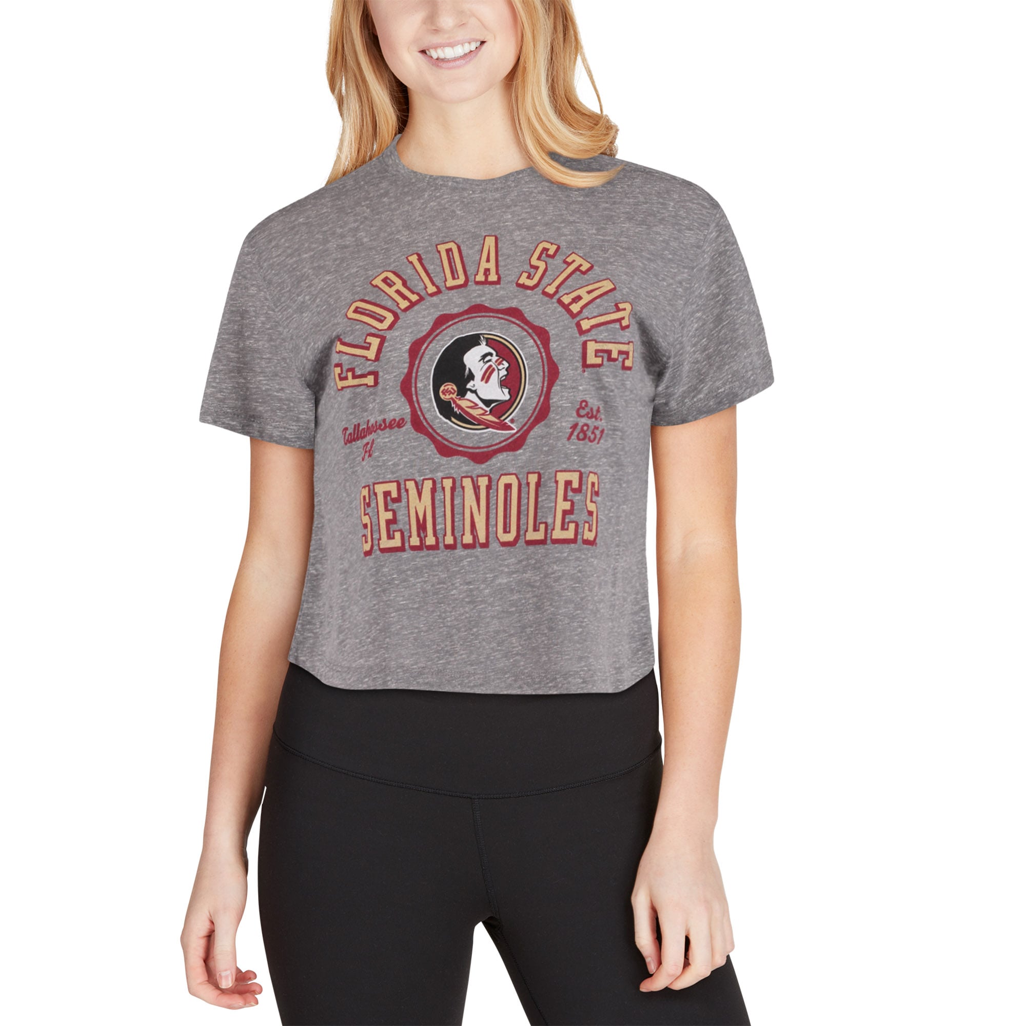Women's Pressbox Gray Florida State Seminoles Tri-Blend Bishop Knobi Crop T-Shirt