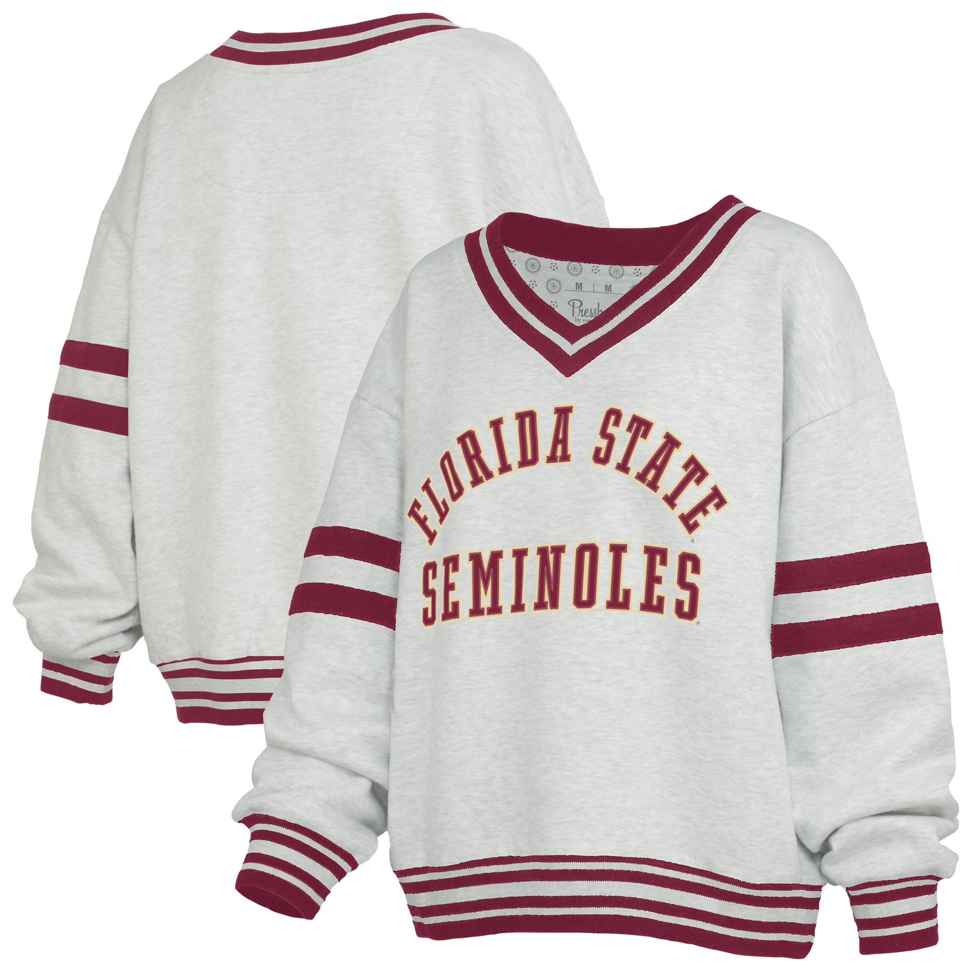 Women's Pressbox Gray/Garnet Florida State Seminoles Tackle Twill Oates V-Neck Sweatshirt