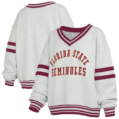 Florida State Seminoles Pressbox Women's Tackle Twill Oates V-Neck Sweatshirt - Gray/Garnet
