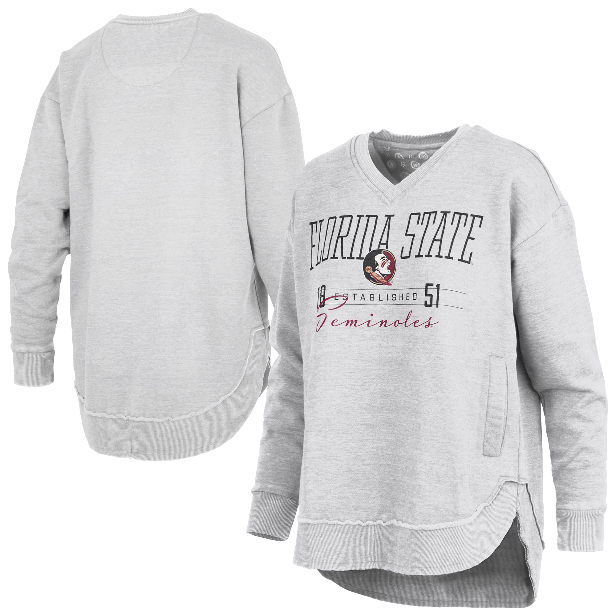Women's Pressbox  Heather Gray Florida State Seminoles Marcus East Hall Poncho V-Neck Sweatshirt