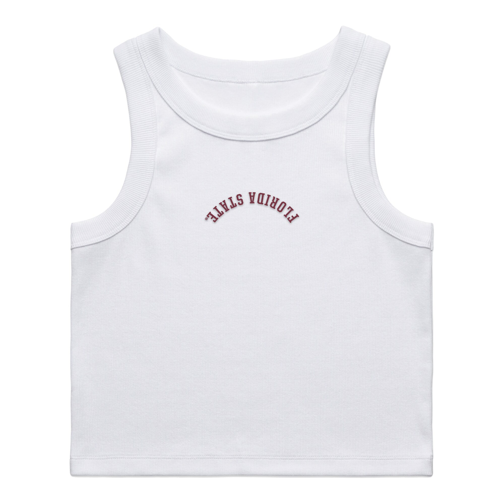 Women's Uscape Apparel White Florida State Seminoles Upside Down Embroidery Ribbed Cropped Tank Top