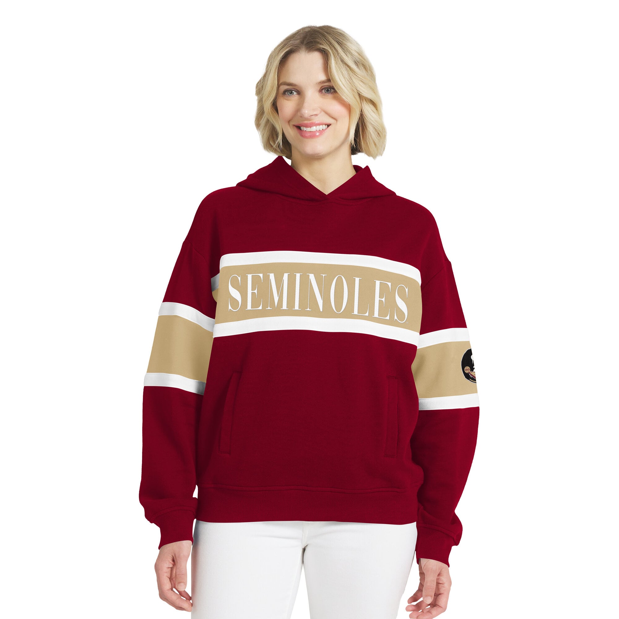 Sweat à capuche colorblock grenat Florida State Seminoles de la marque WEAR by Erin Andrews pour femmes