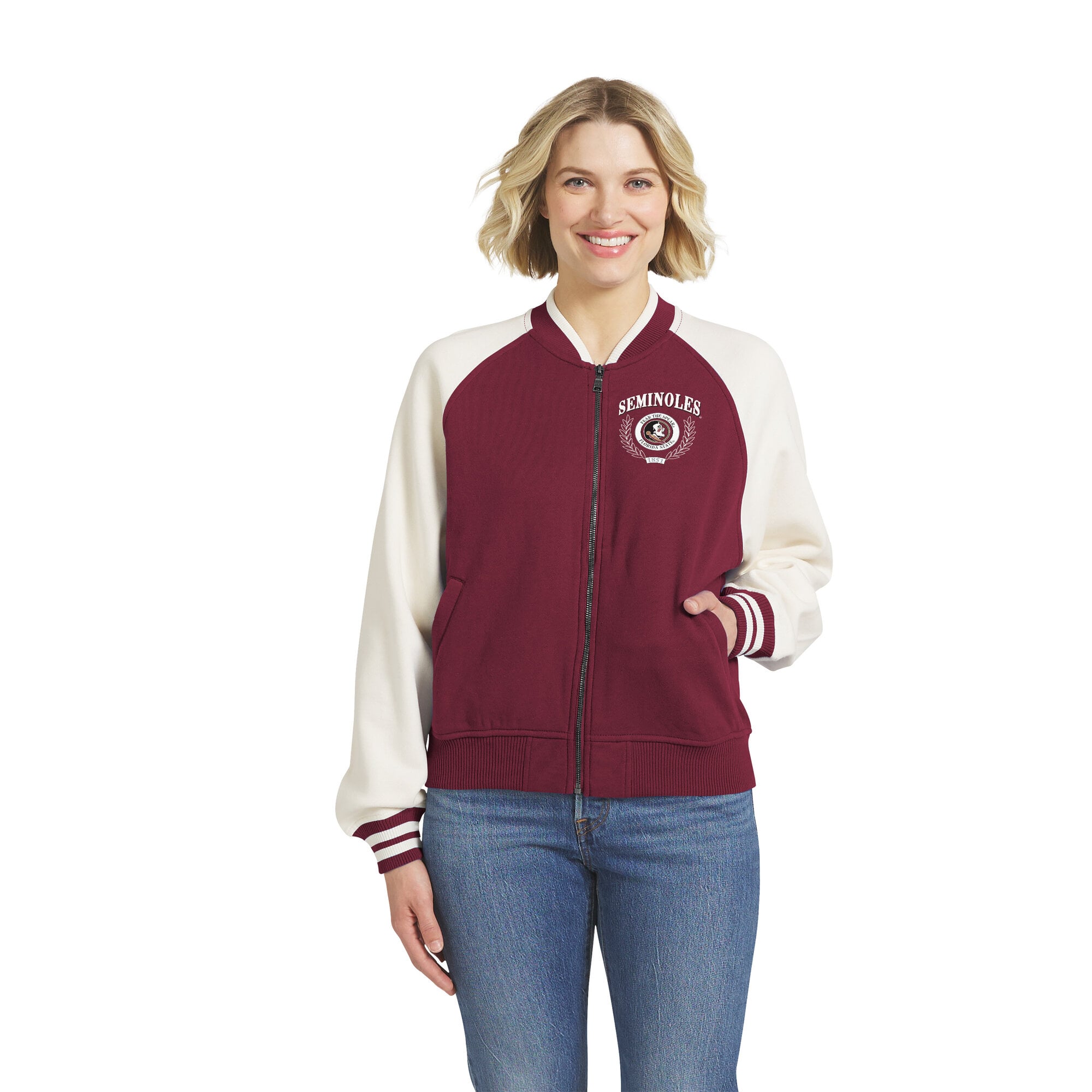 Veste raglan zippée intégrale WEAR by Erin Andrews Grenat Florida State Seminoles pour femmes