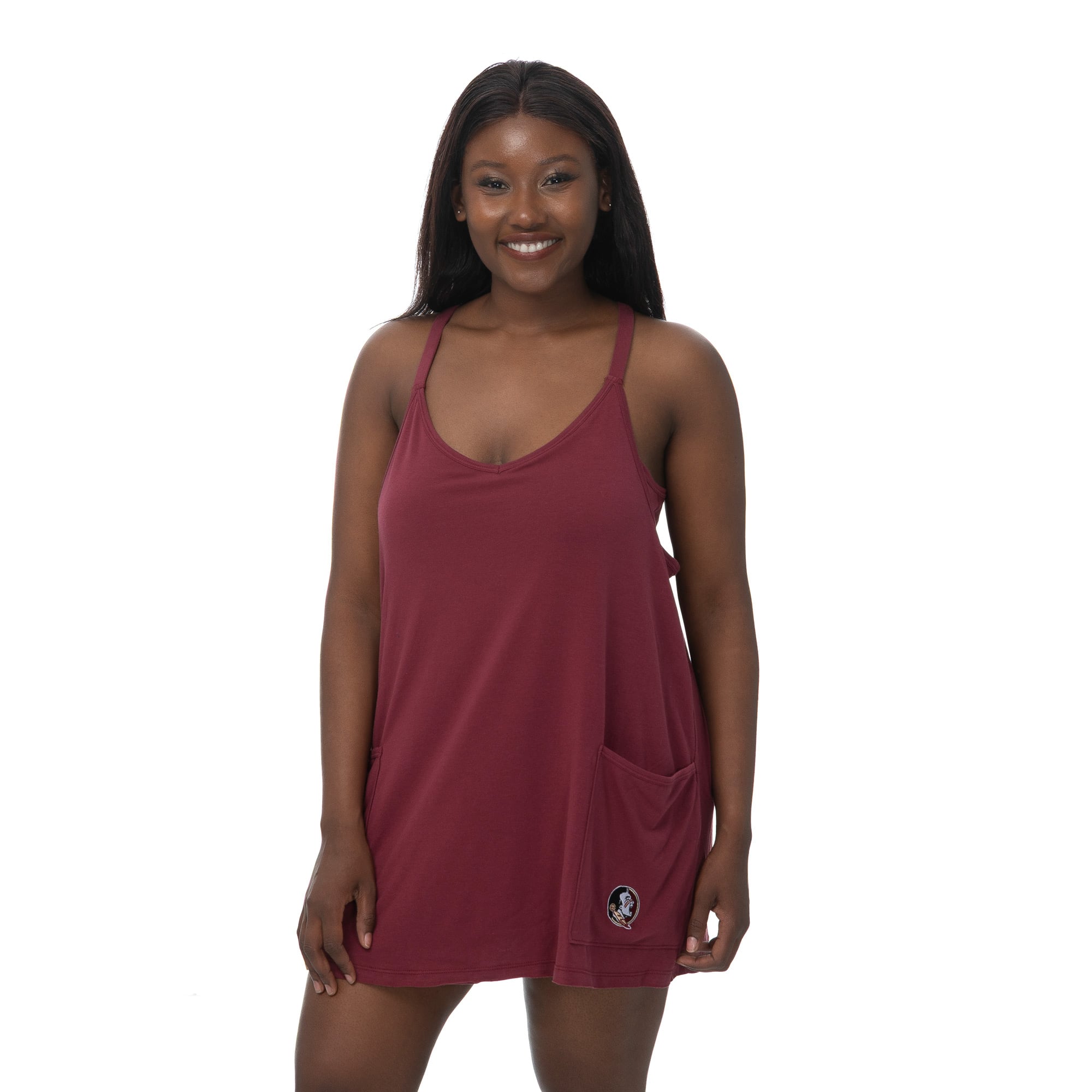 Robe-jupe-short ZooZatz pour femme, couleur grenat, inspirée des Seminoles de l'État Floride, en mélange trois matières et dotée poches.