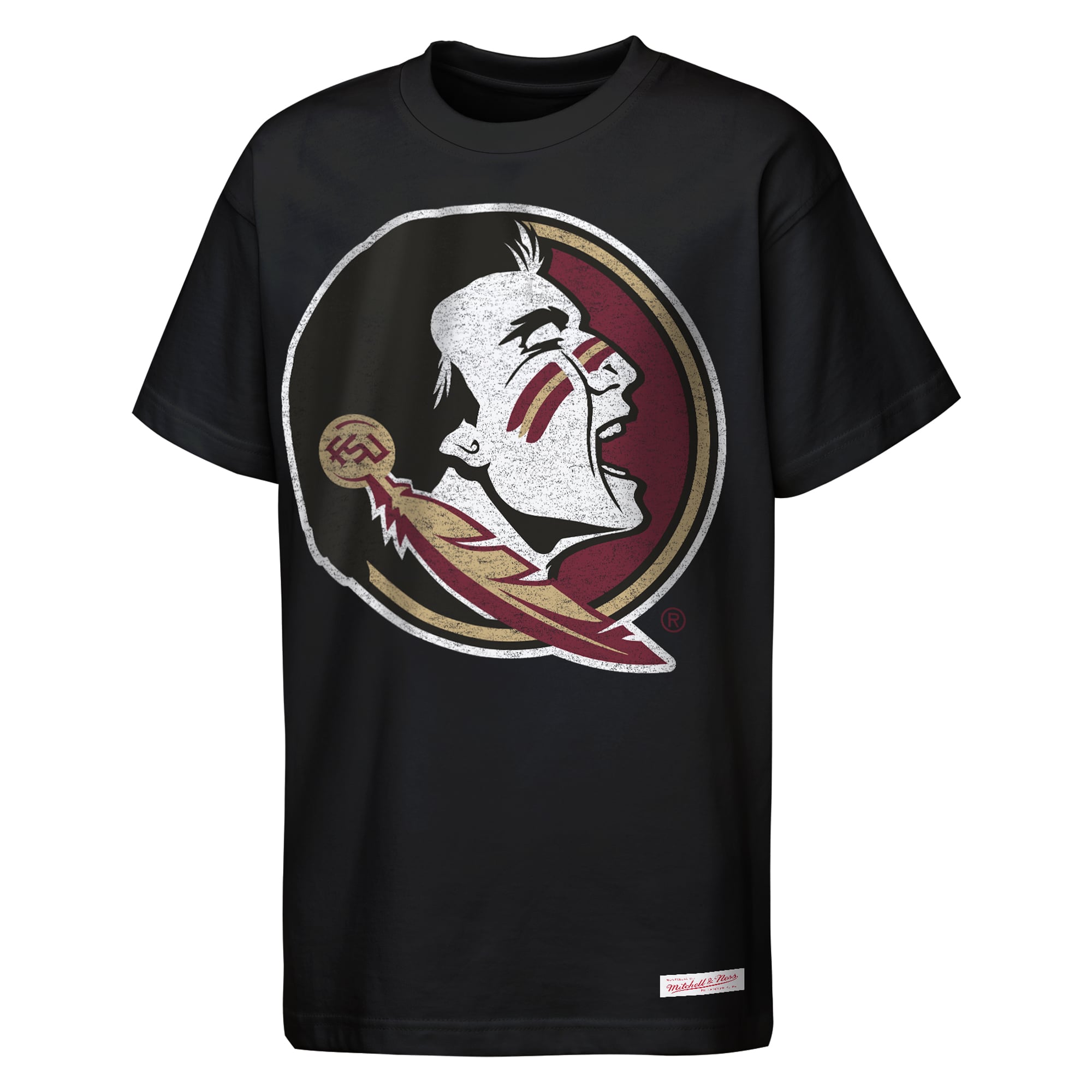 Youth Mitchell & Ness Black Florida State Seminoles Mascot Big Face Heavyweight T-Shirt