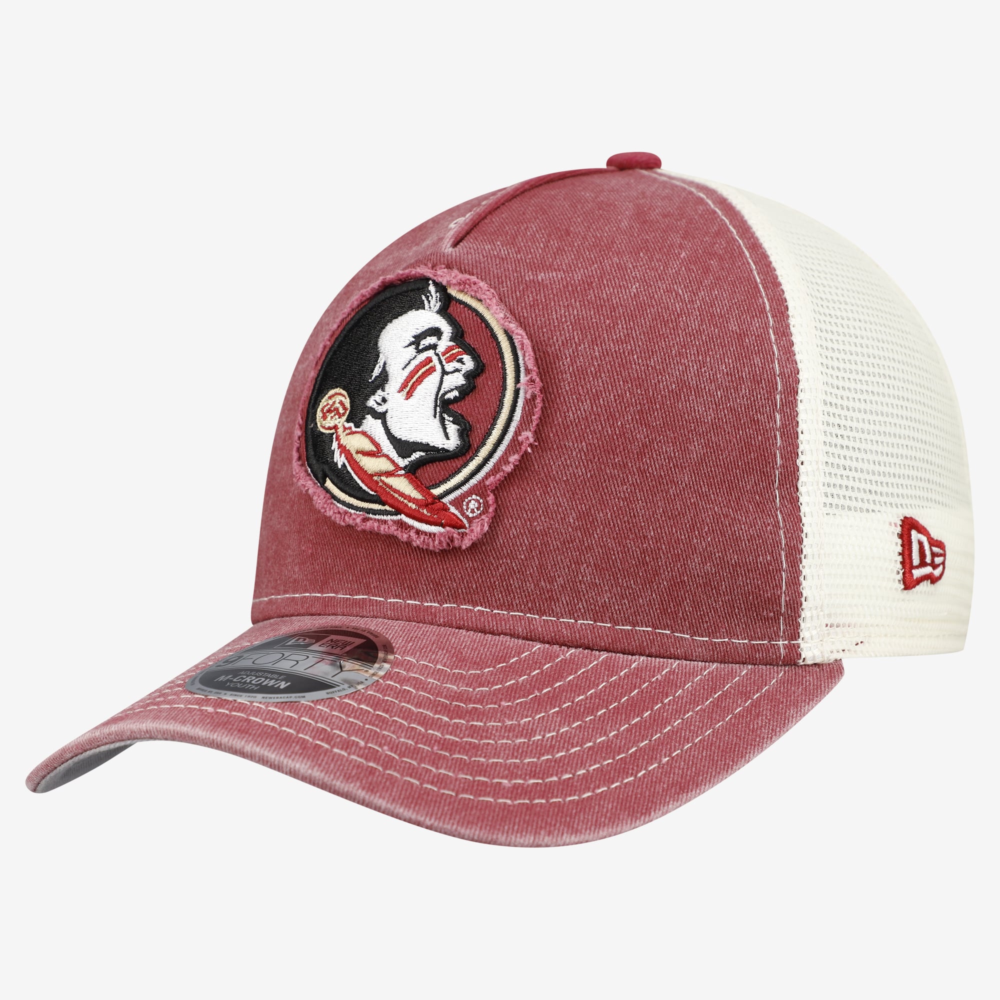 Casquette trucker rétro ajustable New Era Grenat Florida State Seminoles 9FORTY A-Frame M-Crown pour jeunes