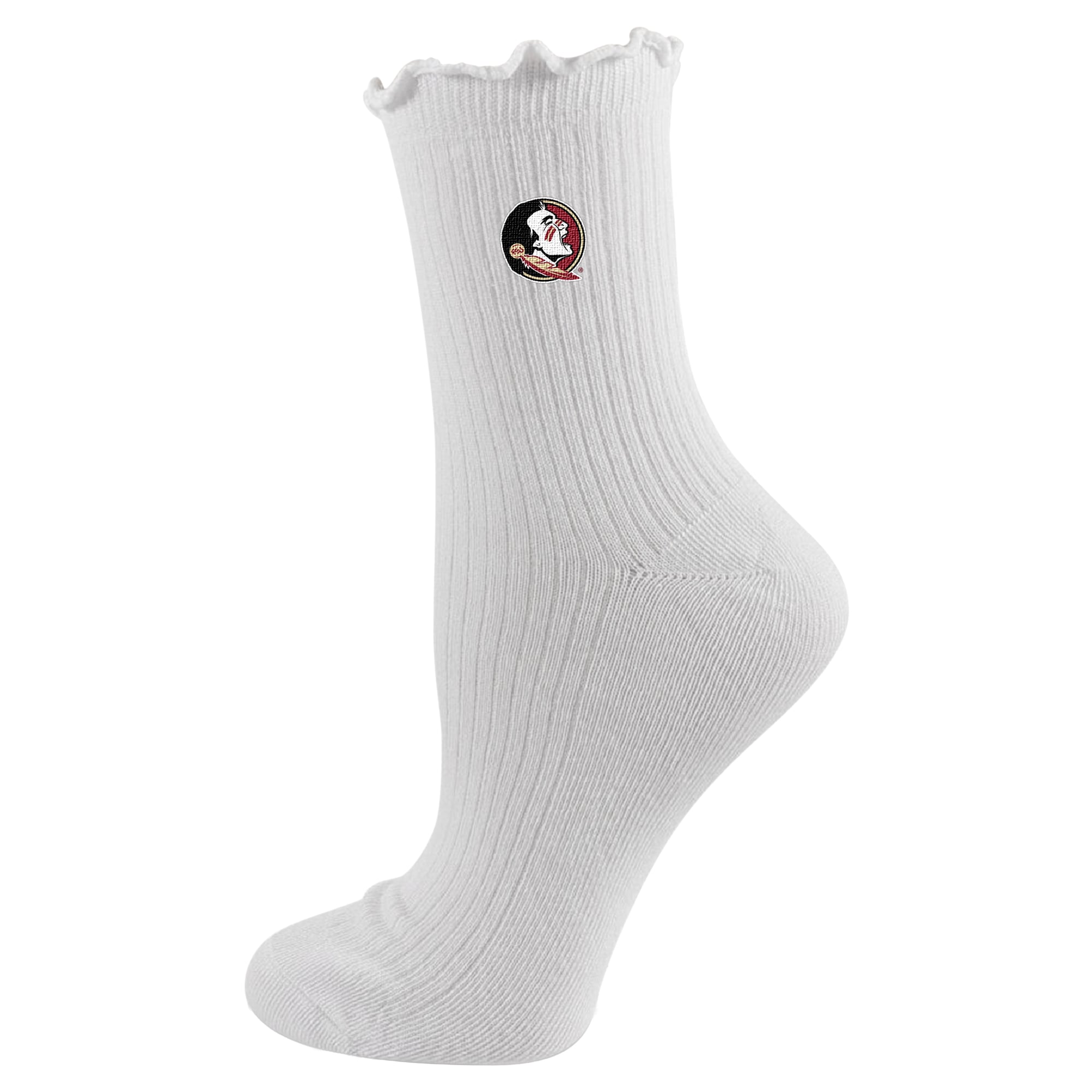Youth PRO Compression  White Florida State Seminoles Logo Lettuce Hem Quarter Socks