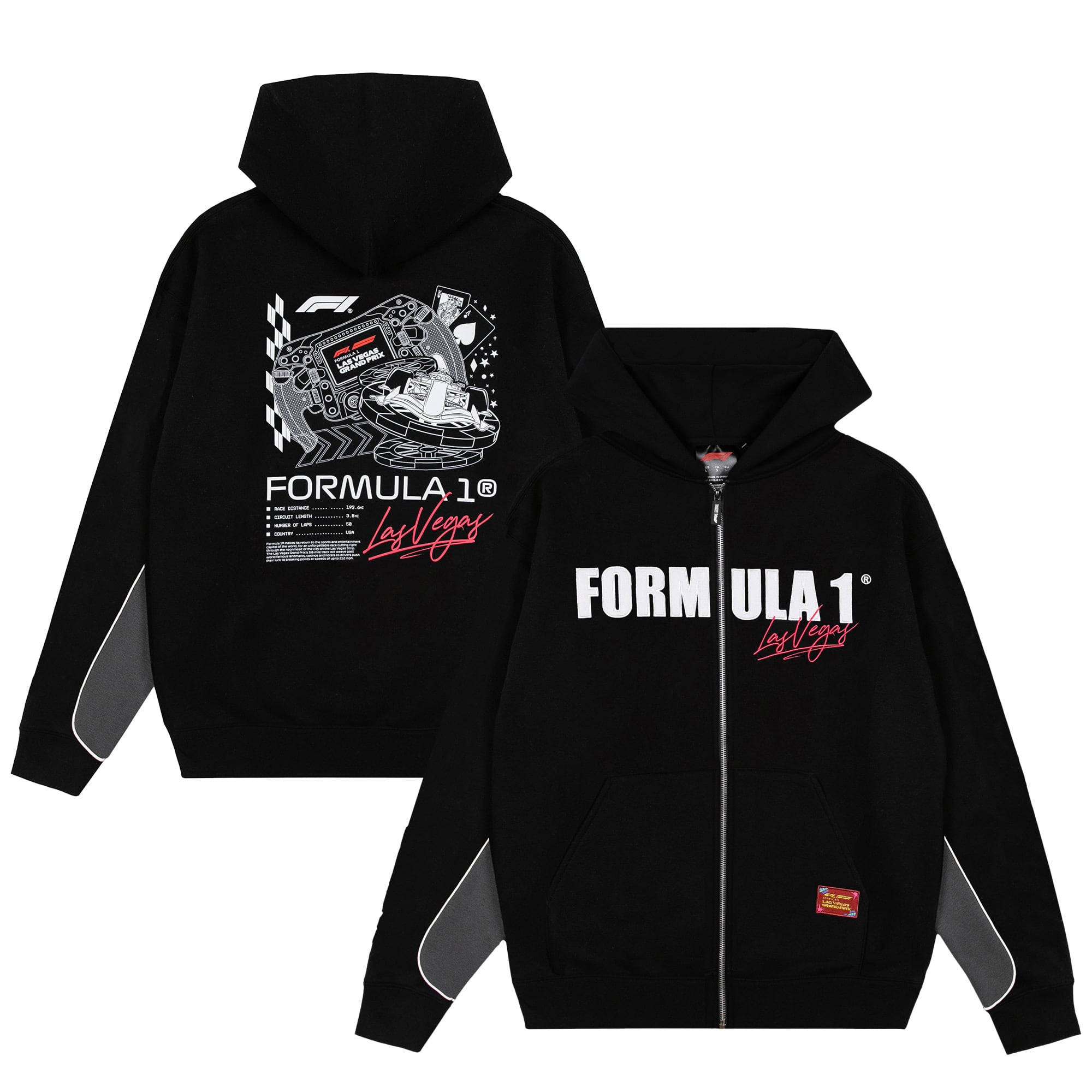Sweat à capuche zippé noir pour homme, motif Grand Prix de Las Vegas 2026