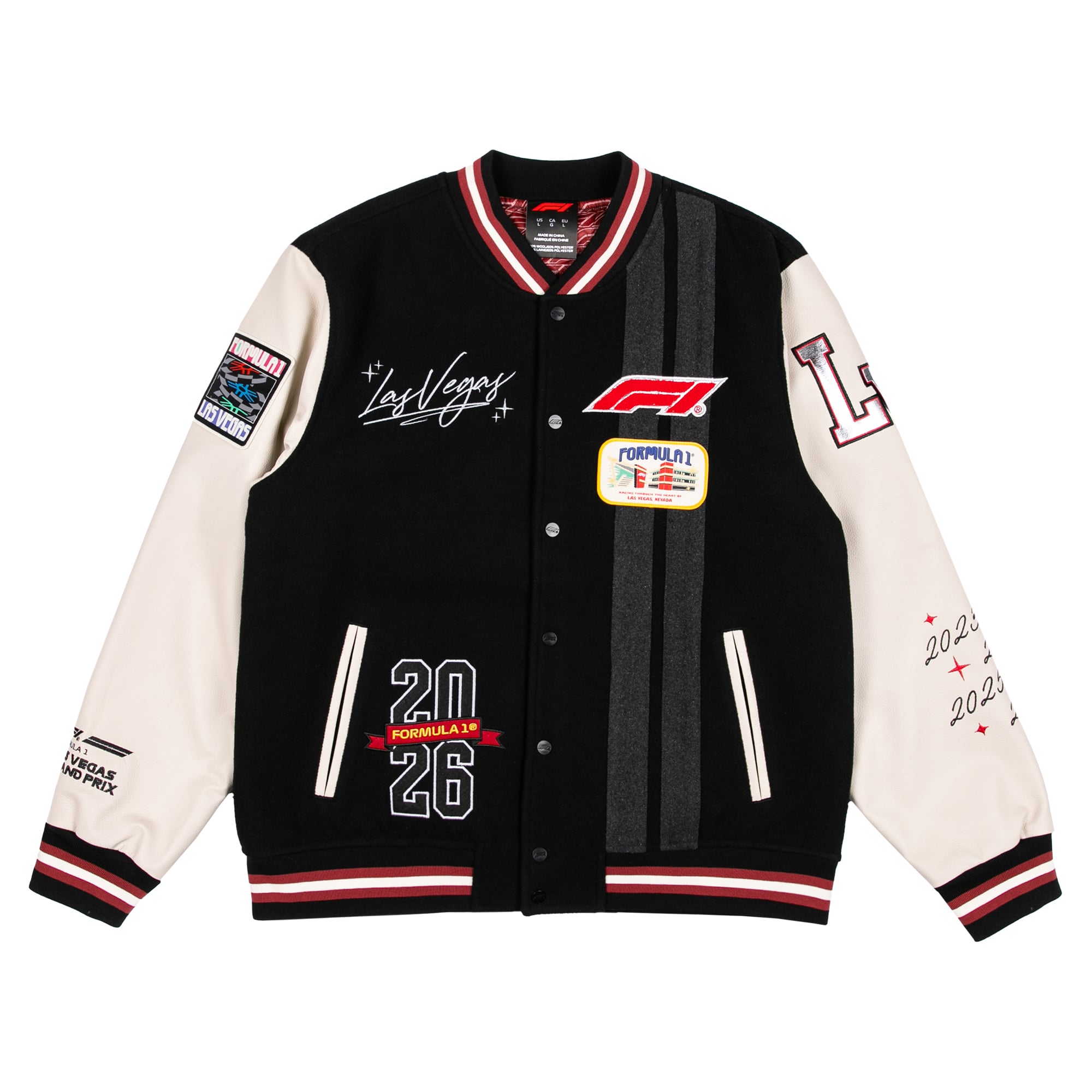 Men's Black/Cream 2026 Las Vegas Grand Prix Full-Snap Varsity Jacket