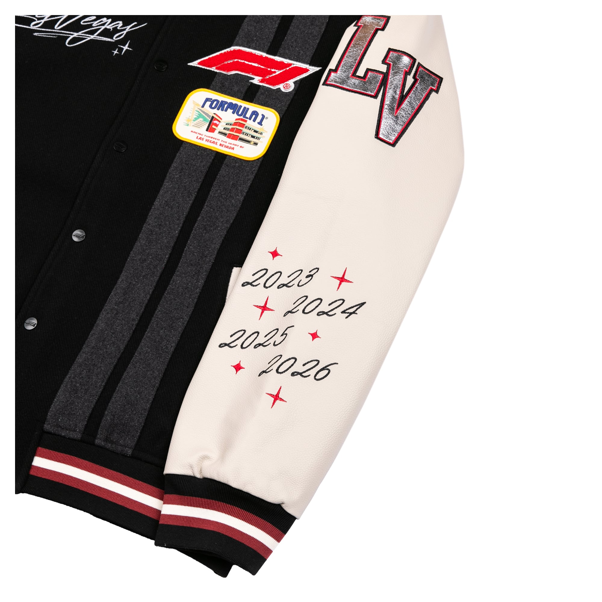 Men's Black/Cream 2026 Las Vegas Grand Prix Full-Snap Varsity Jacket