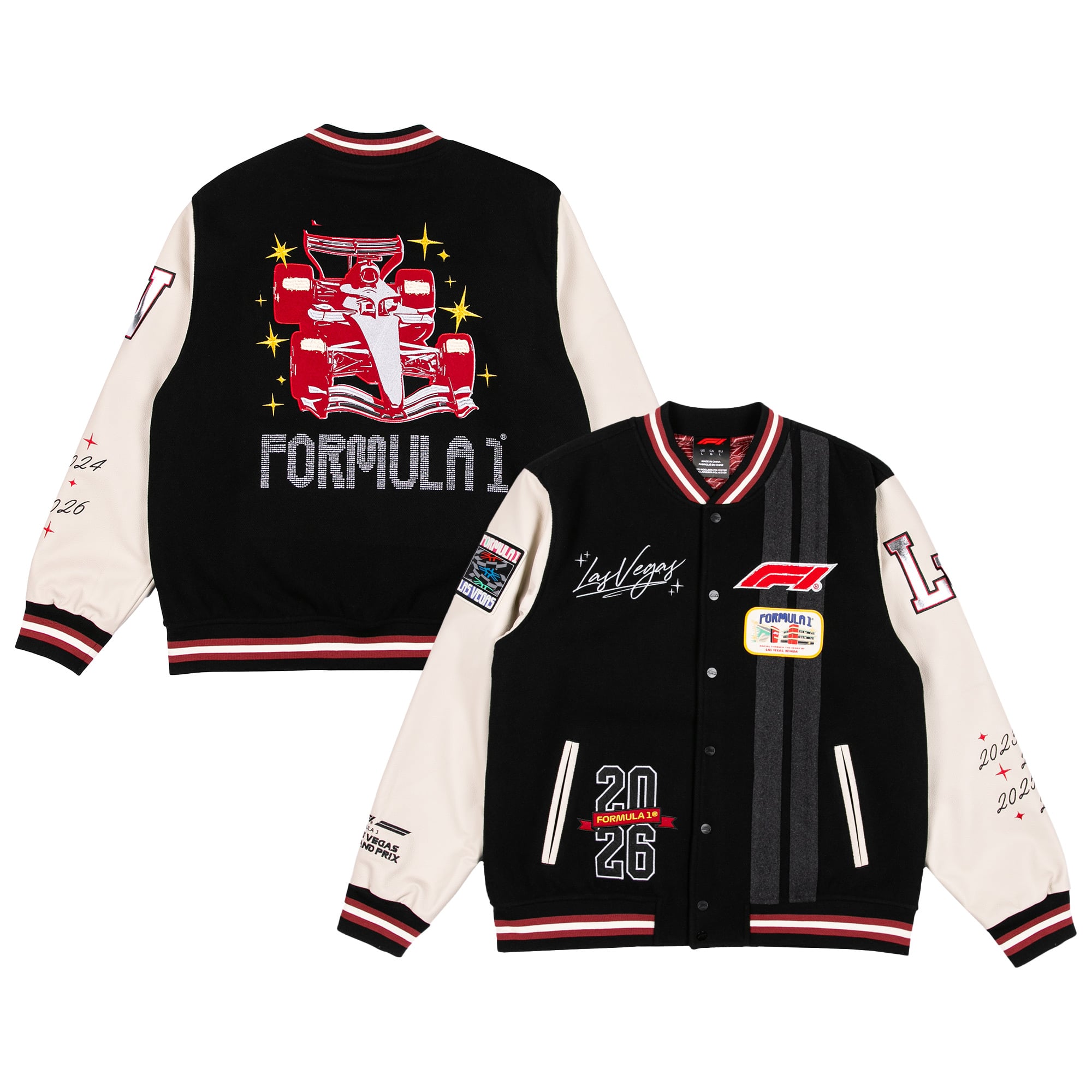 Men's Black/Cream 2026 Las Vegas Grand Prix Full-Snap Varsity Jacket