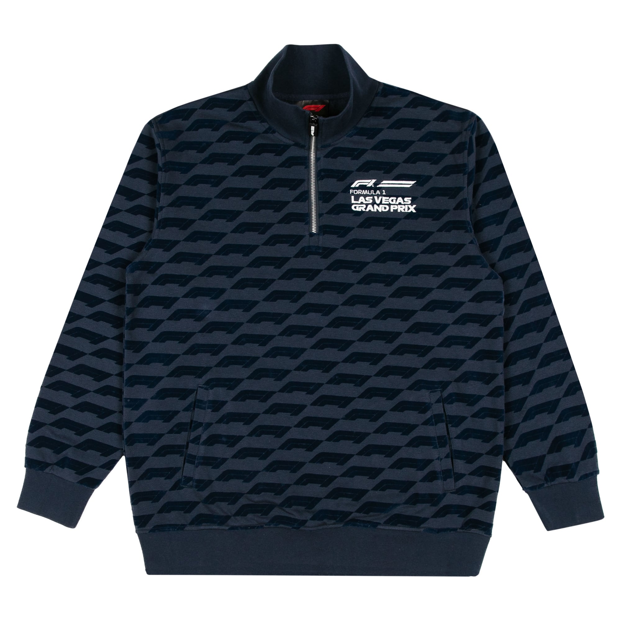Sweat-shirt à col zippé bleu pour homme, imprimé intégral floqué Grand Prix de Las Vegas 2026