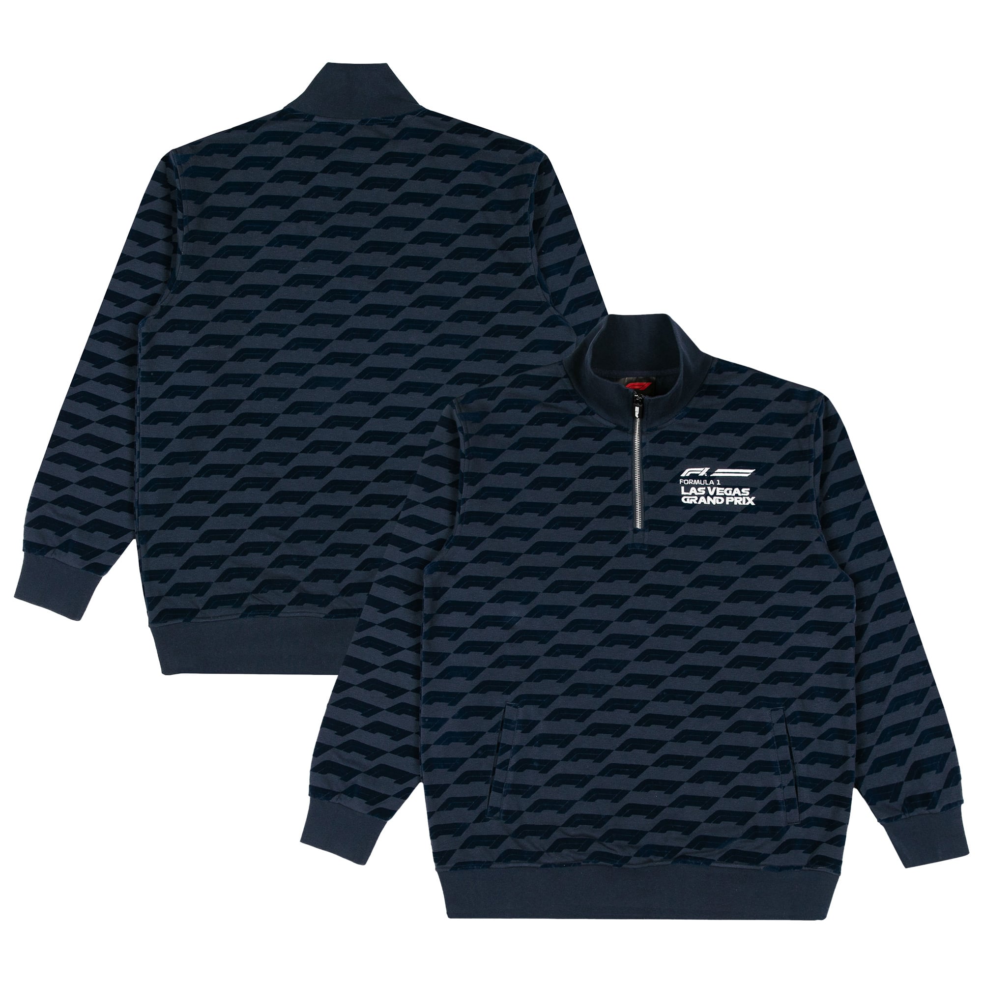 Sweat-shirt à col zippé bleu pour homme, imprimé intégral floqué Grand Prix de Las Vegas 2026
