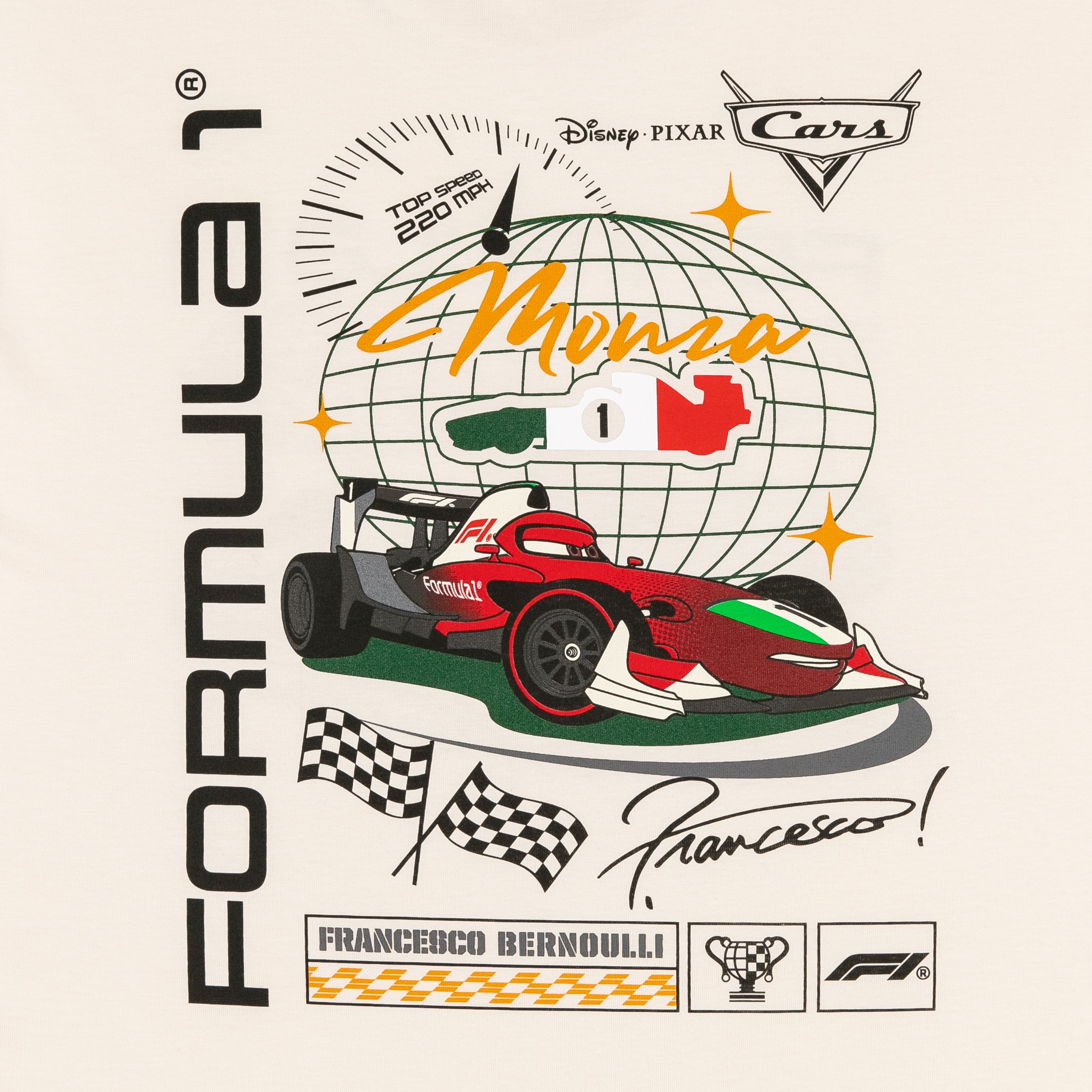 Men's Formula 1 x Pixar's Cars Cream 2026 Italian Grand Prix T-Shirt