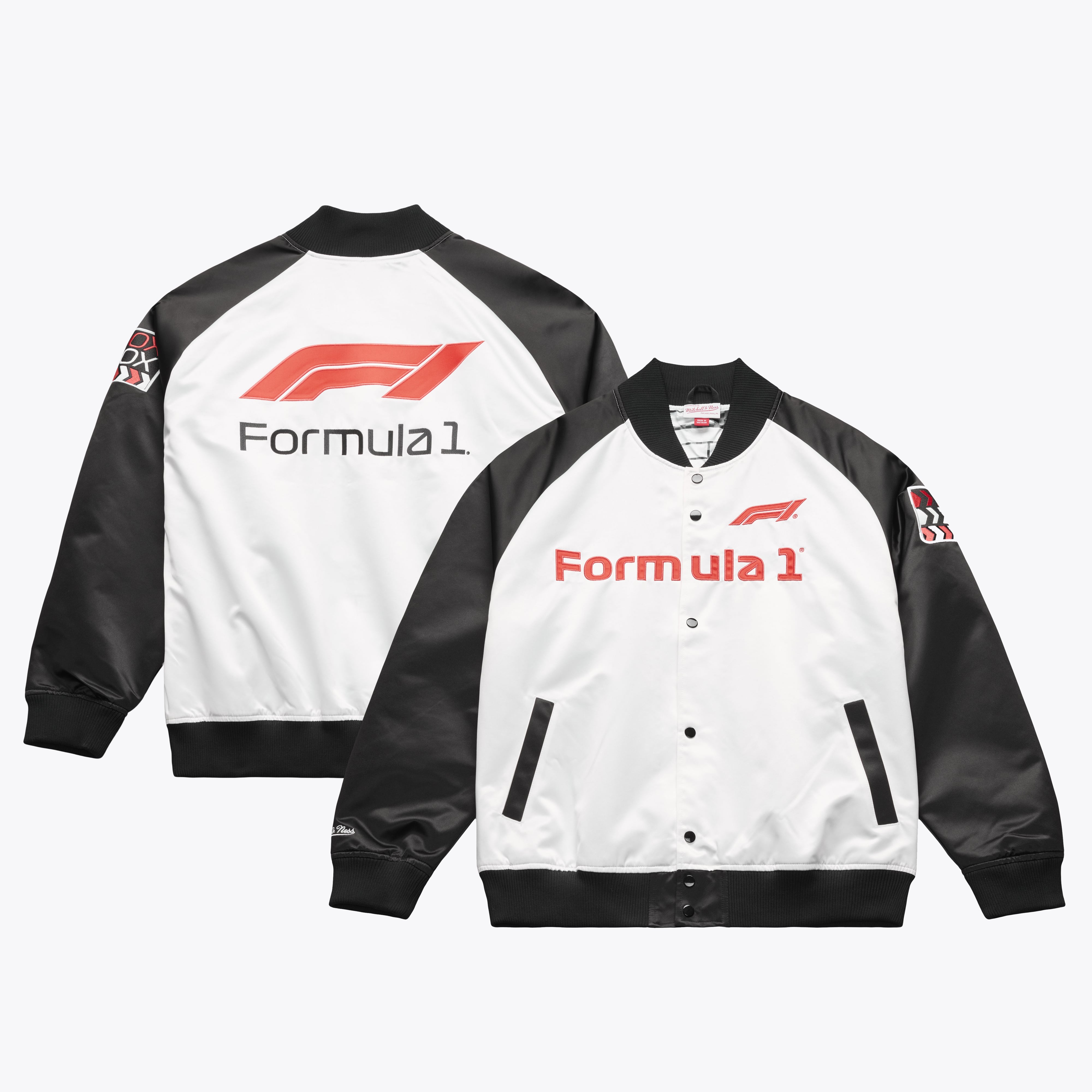 Veste légère en satin à boutons-pression Mitchell & Ness blanche pour homme, collection Formule 1