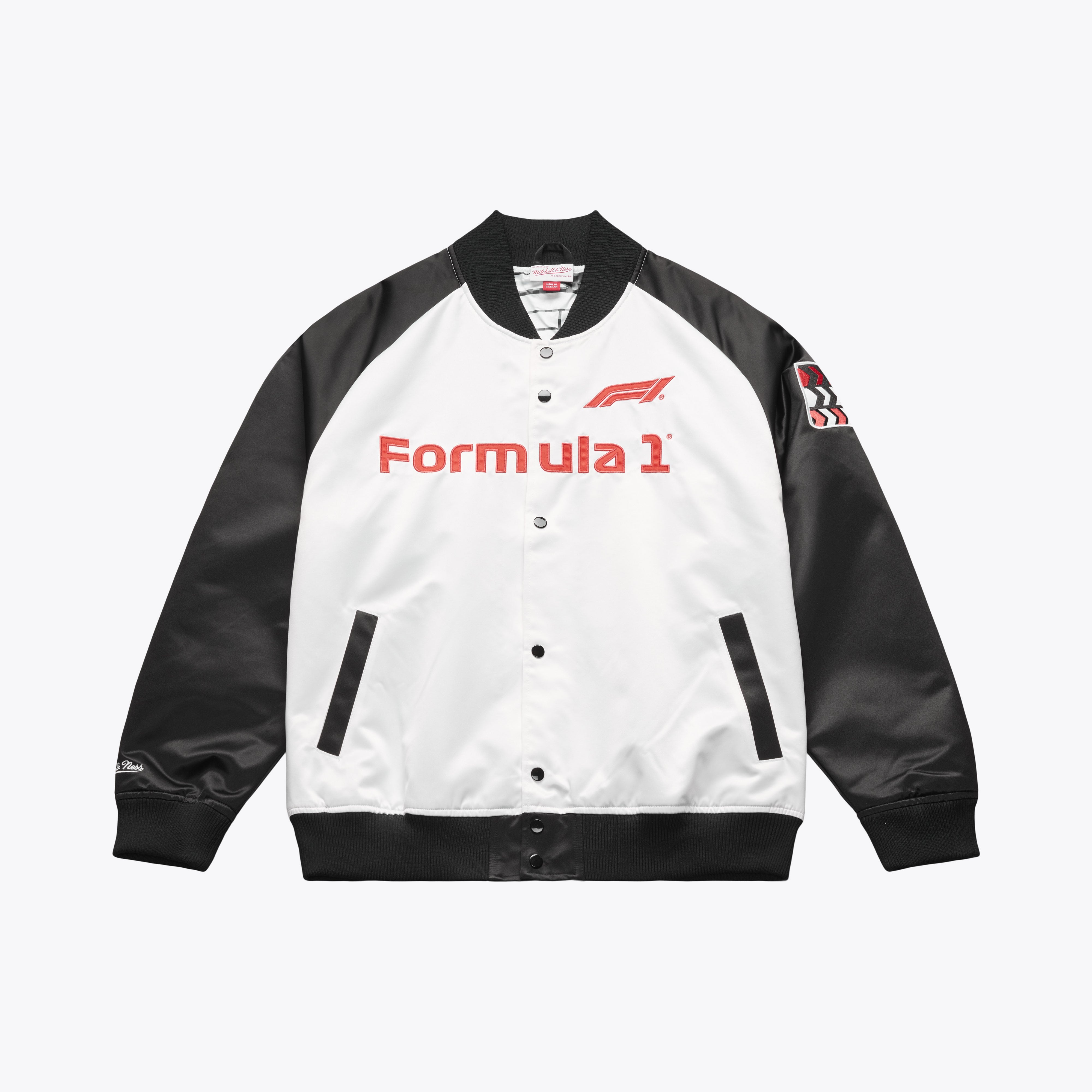 Veste légère en satin à boutons-pression Mitchell & Ness blanche pour homme, collection Formule 1