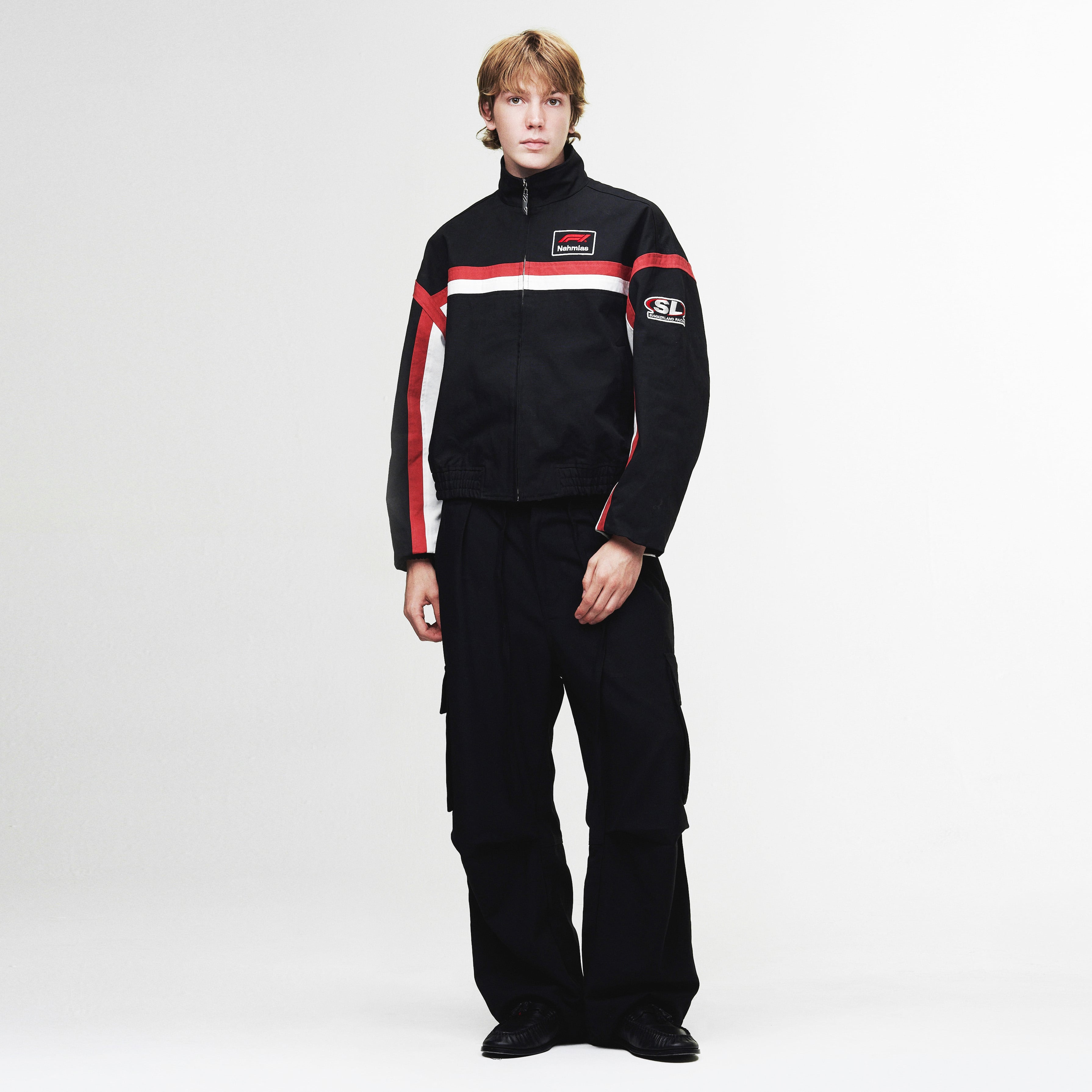 Veste bomber moto unisexe NAHMIAS x F1 noire à fermeture éclair intégrale