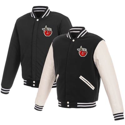  Fort Wayne TinCaps JH Design Women's Reversible Fleece Full-Snap Jacket with Faux Leather Sleeves - Black