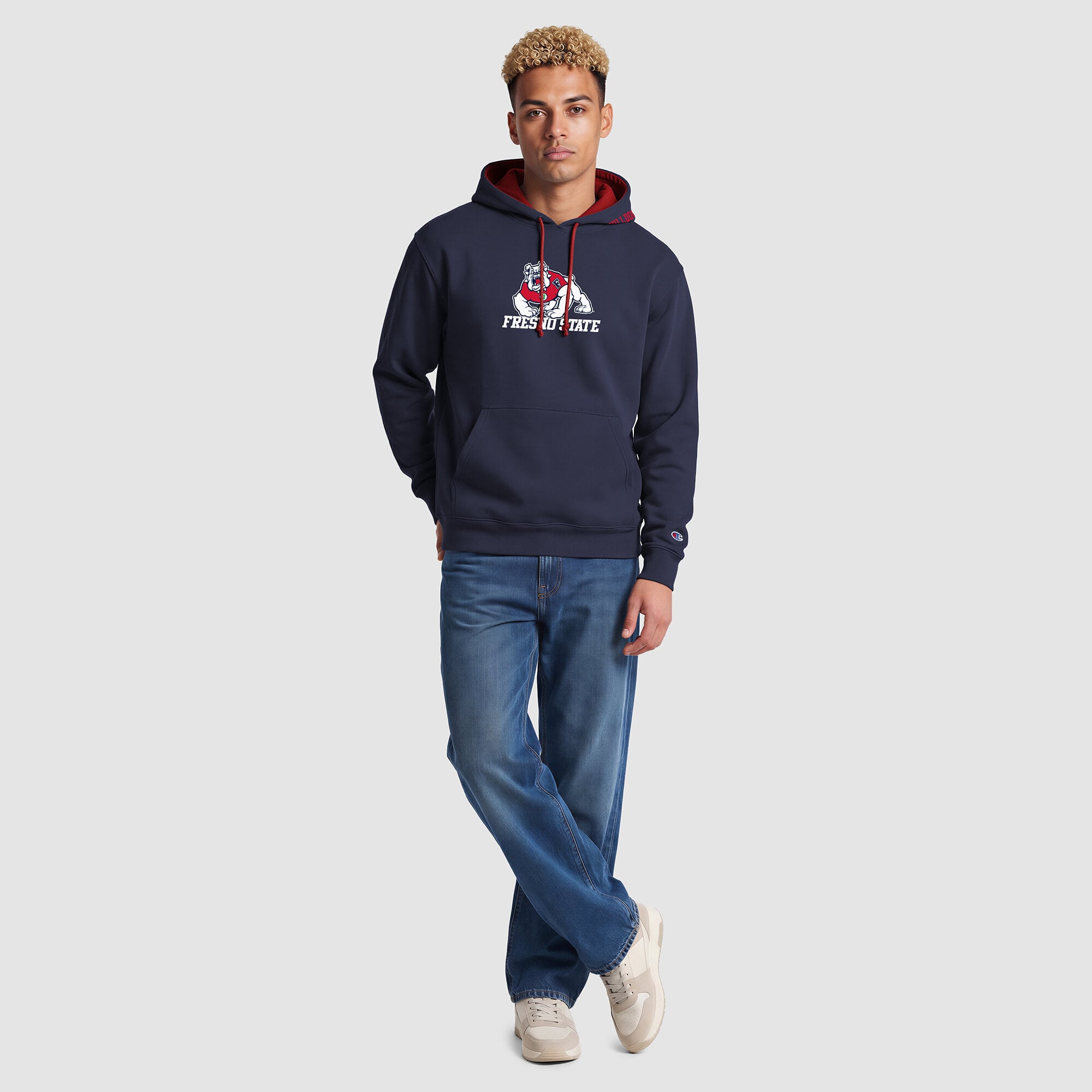 Sweat à capuche contrasté bleu marine/rouge Fresno State Bulldogs pour homme, de la marque Champion