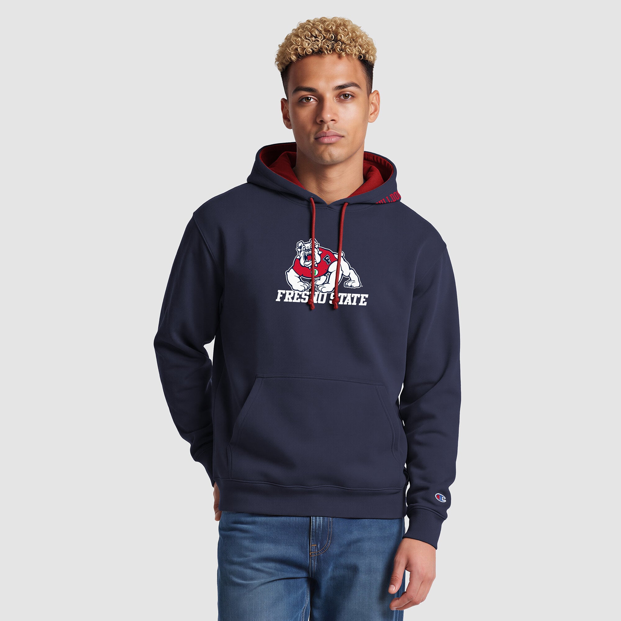 Sweat à capuche contrasté bleu marine/rouge Fresno State Bulldogs pour homme, de la marque Champion