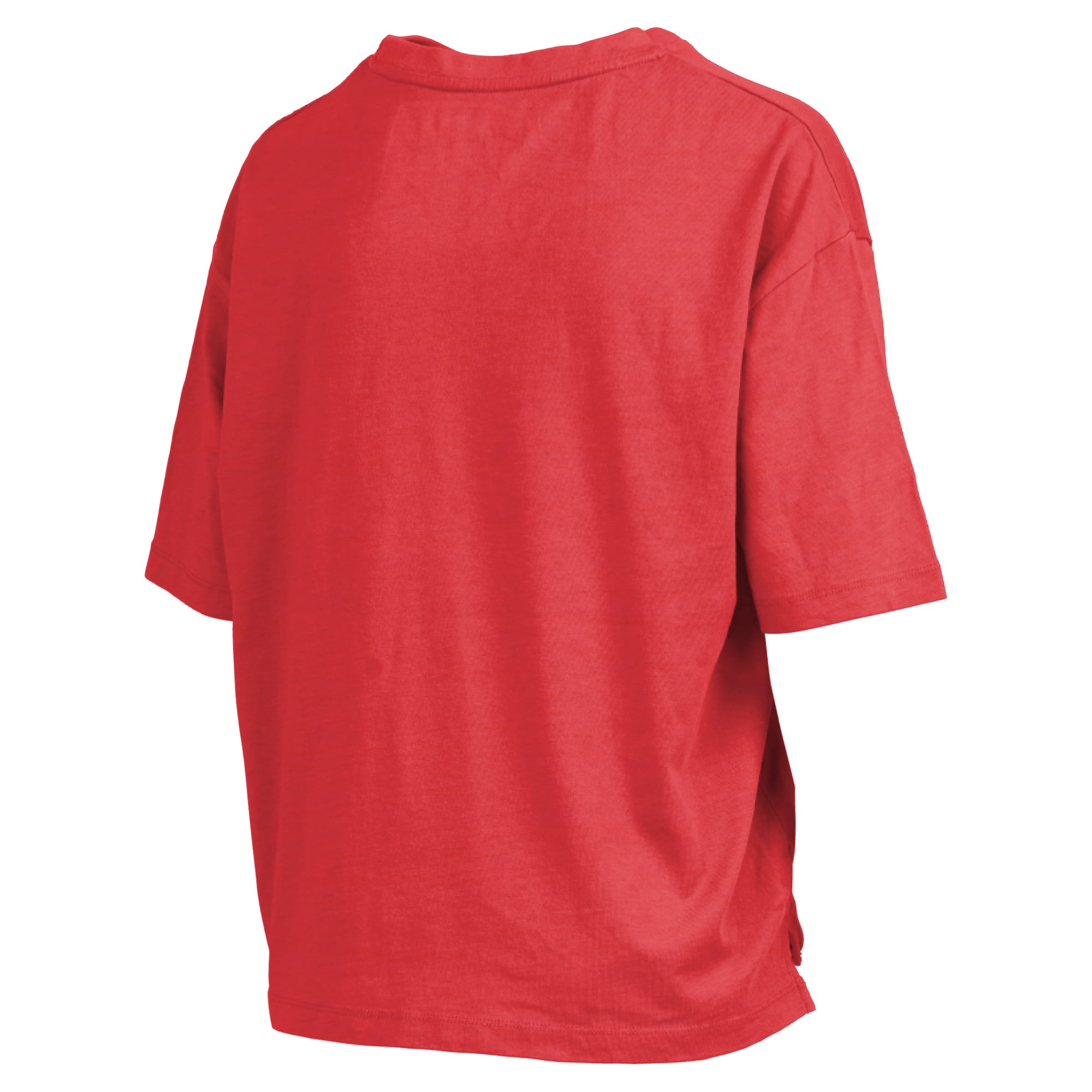 T-shirt oversize Pressbox Red Fresno State Bulldogs pour femmes, logo Nelson Arch Over, en tissu flammé.