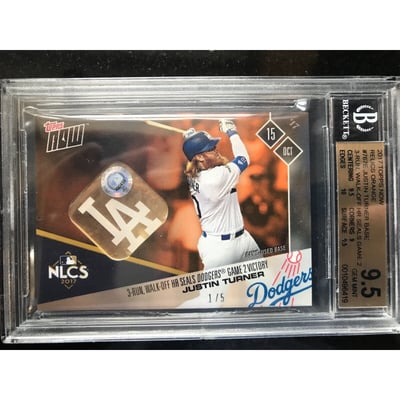 GAME USED BASE CARD /5 JUSTIN TURNER HISTORIC TOPPS Now-BGS 9.5 LA 