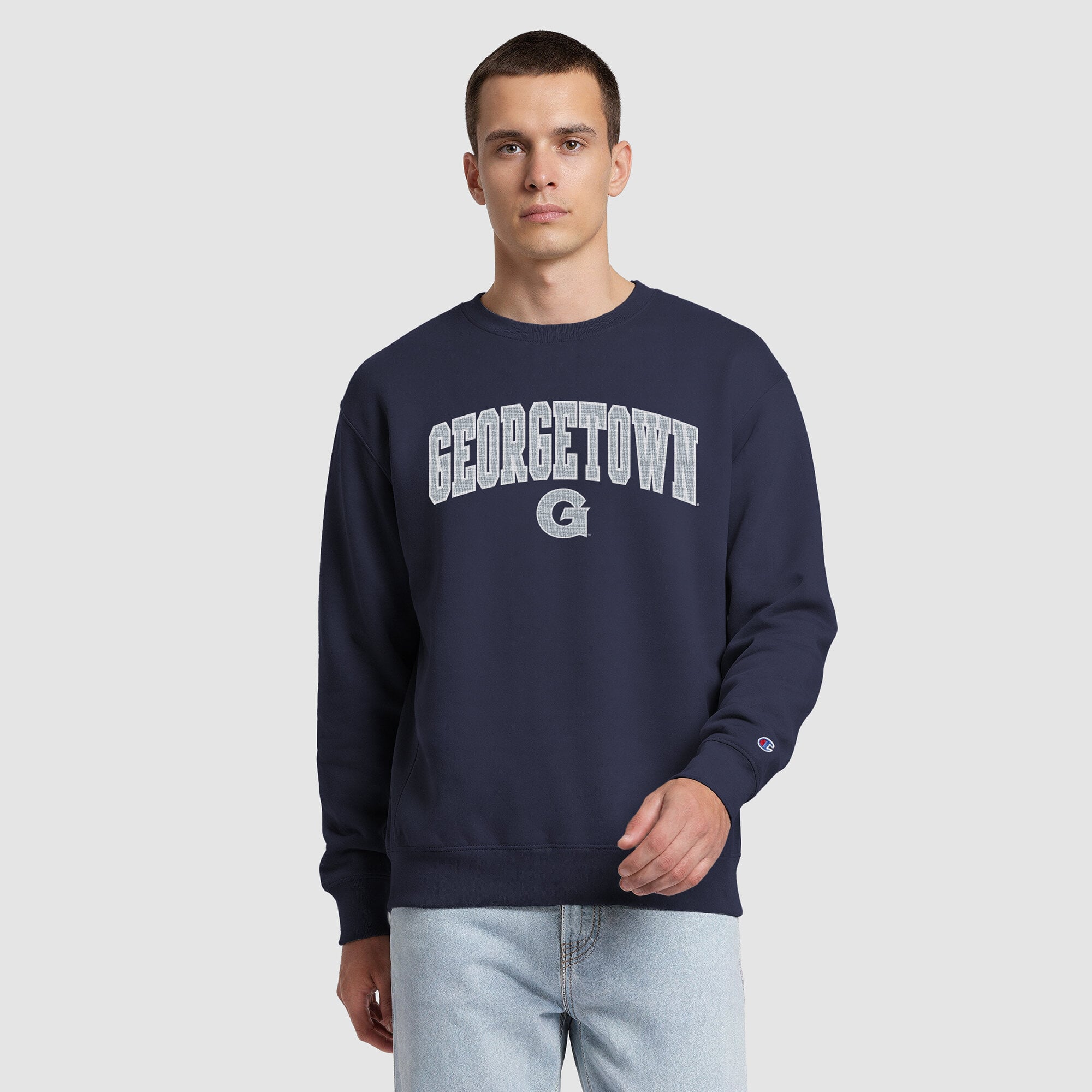 Men's Champion Navy Georgetown Hoyas Contrast Sweatshirt