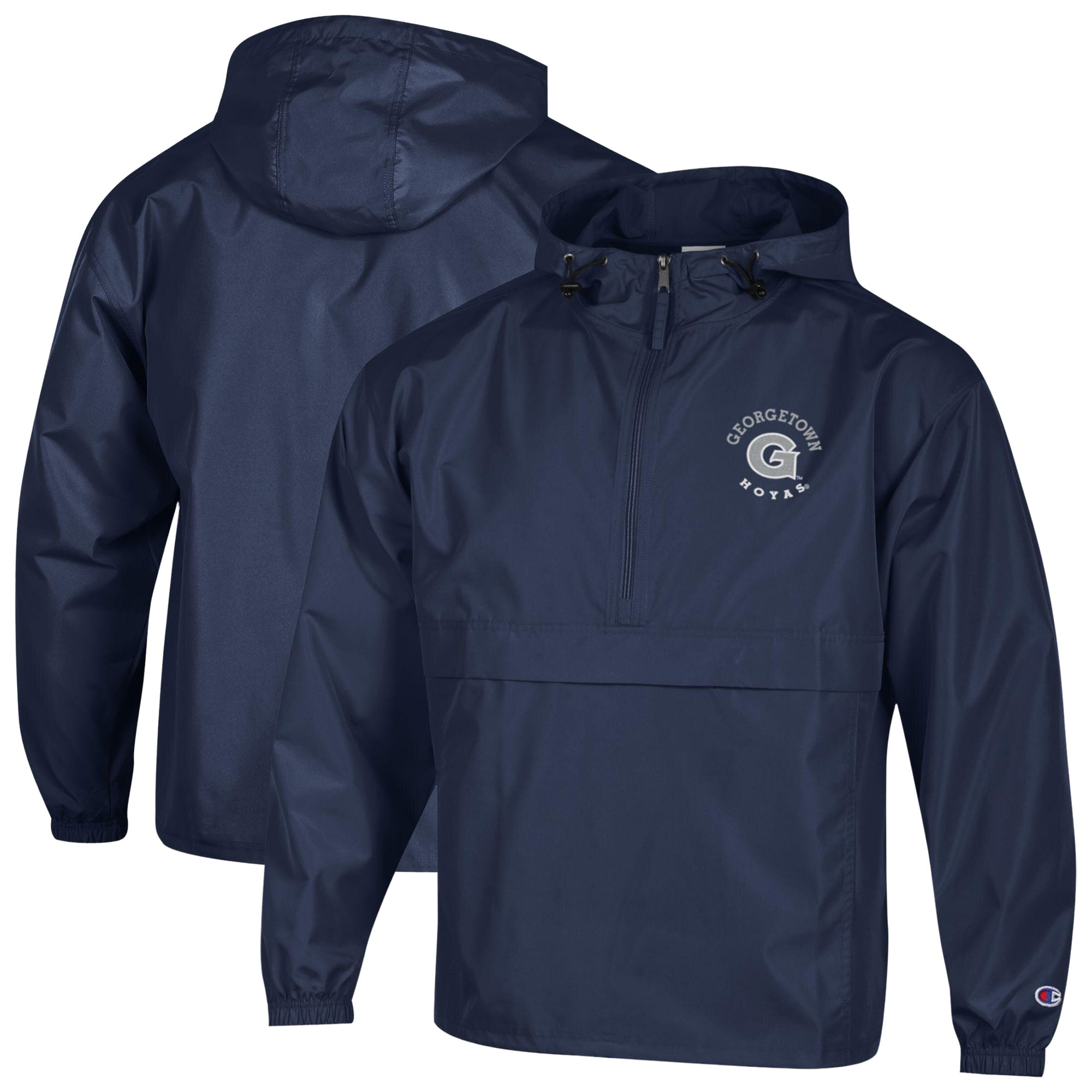 Veste à capuche zippée demi-zip compressible Champion pour homme, bleu marine, Georgetown Hoyas, brodée