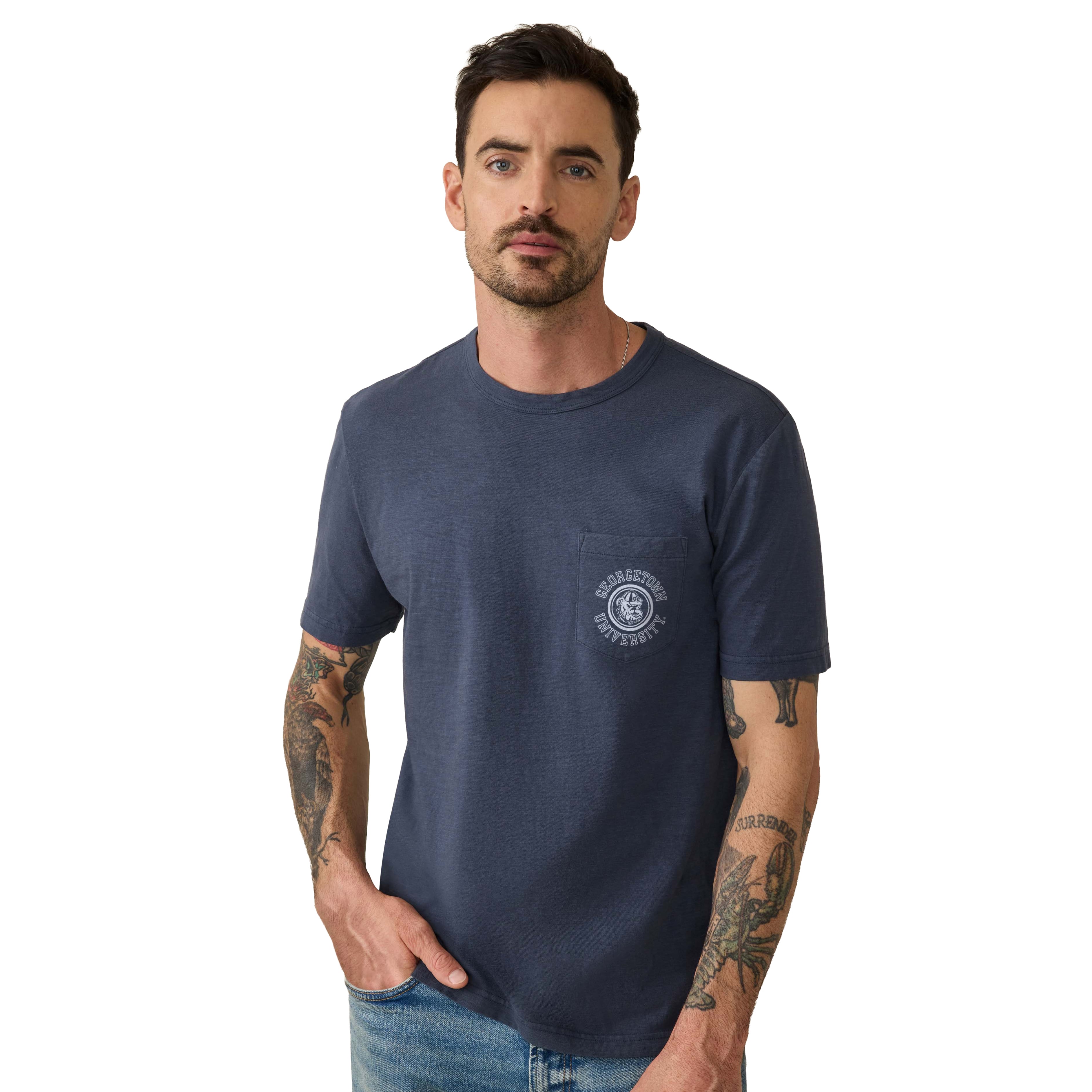 T-shirt à poche FAHERTY bleu marine Georgetown Hoyas pour homme