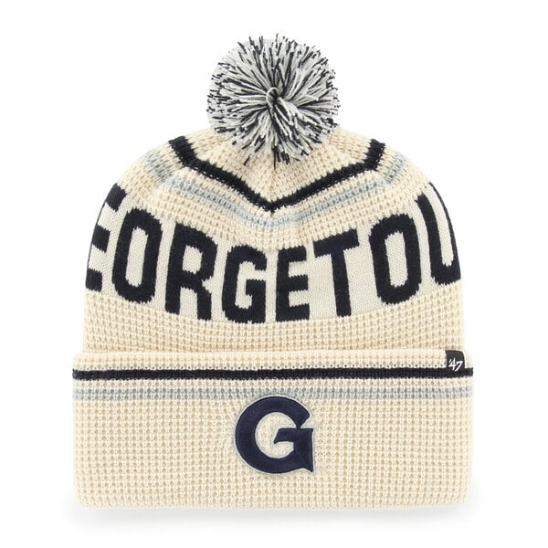 Bonnet unisexe '47 crème Georgetown Hoyas Quattrle en maille gaufrée à revers avec pompon