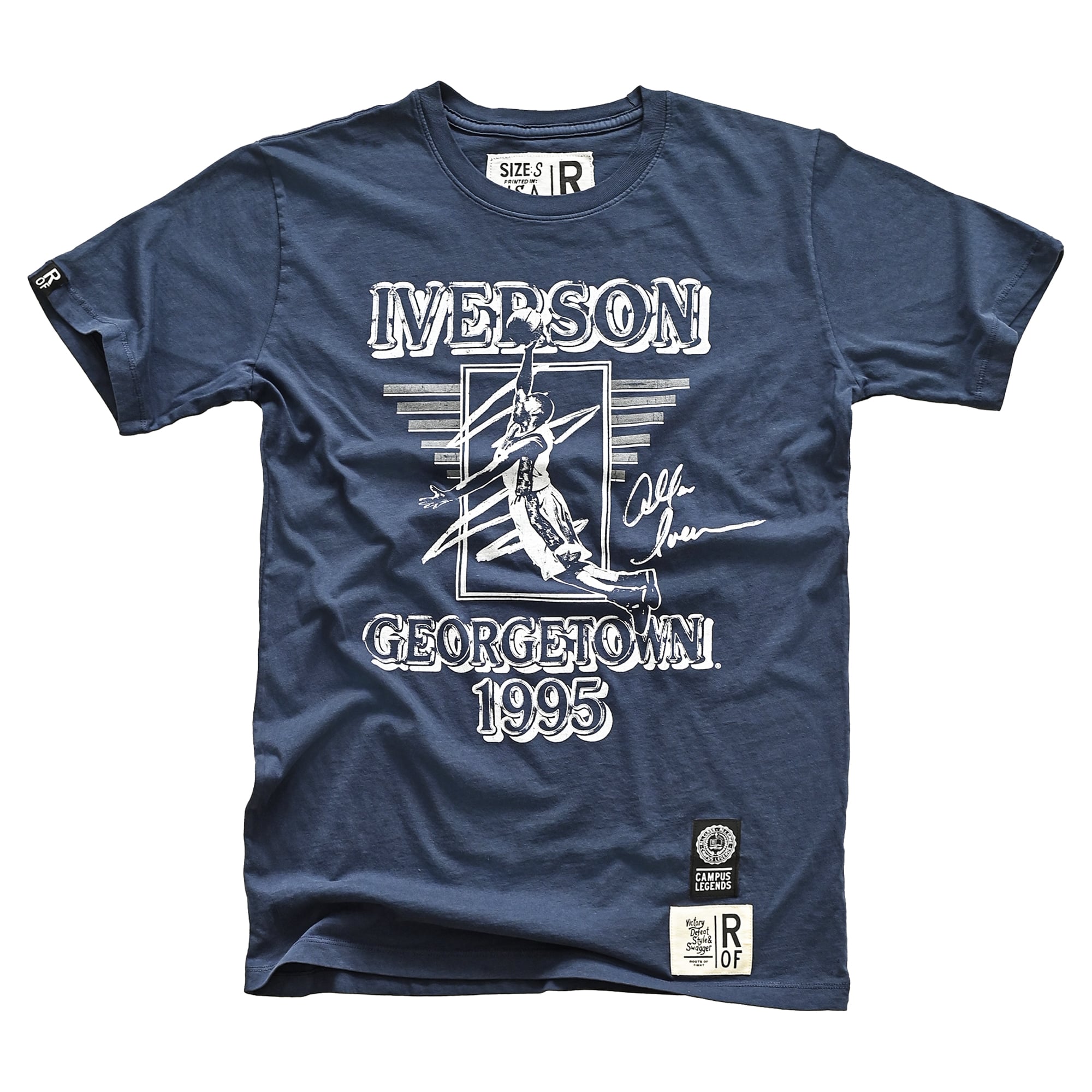 T-shirt unisexe Roots of Fight x Georgetown Hoyas Allen Iverson bleu marine '95