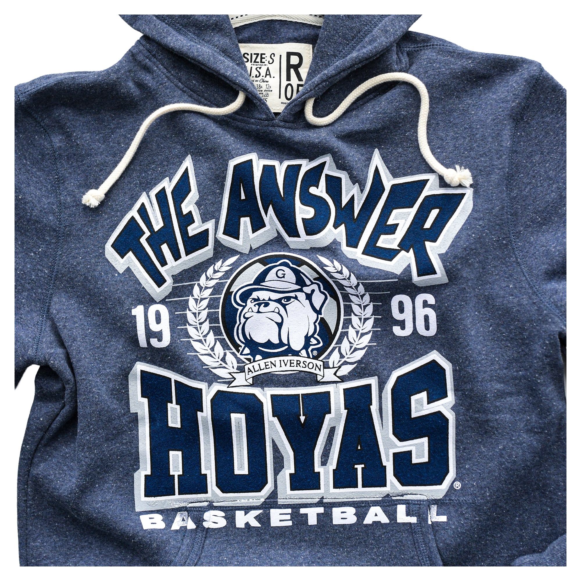 Sweat à capuche unisexe Roots of Fight x Georgetown Hoyas Allen Iverson bleu marine « The Answer »