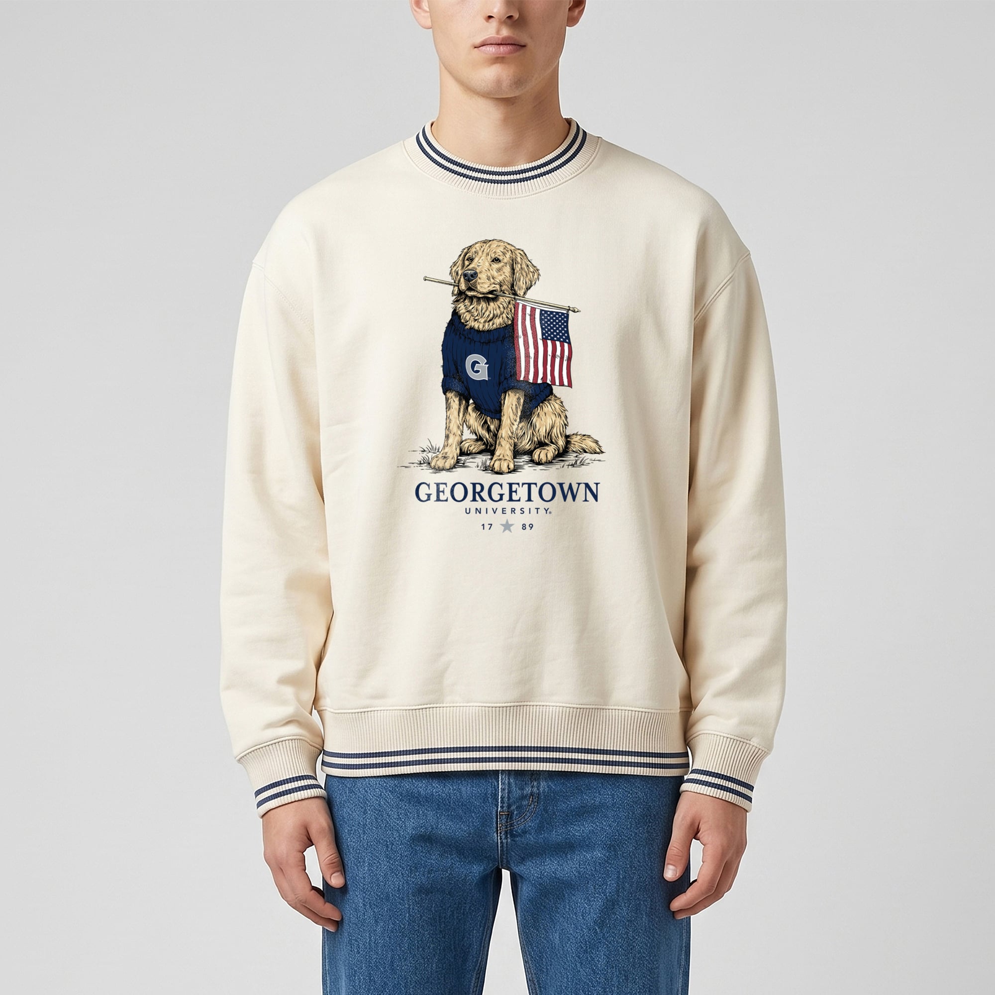 Sweat-shirt côtelé premium crème Uscape Apparel Georgetown Hoyas Americana Good Boy