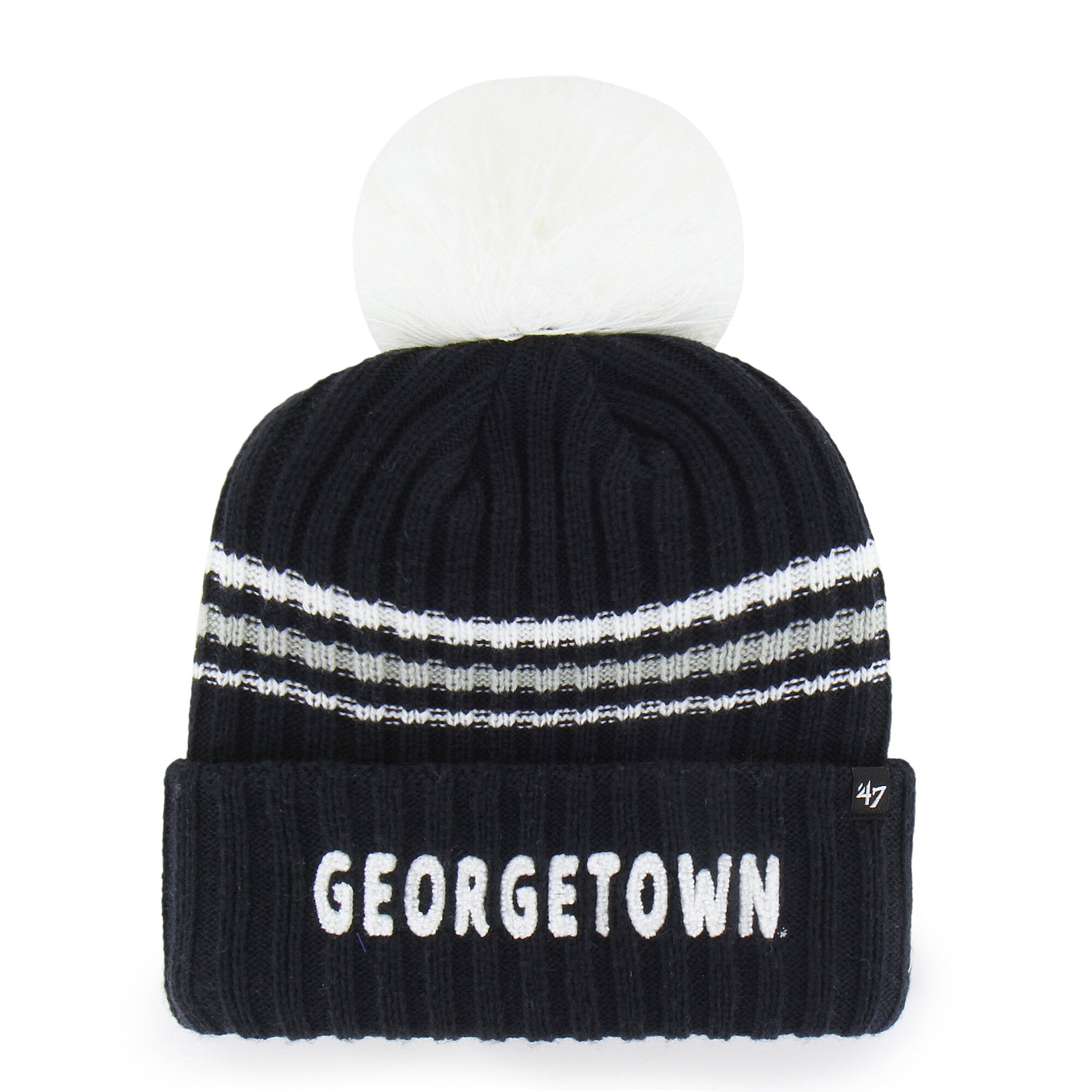 Bonnet en maille duveteuse à gros pompon, modèle 47 bleu marine Georgetown Hoyas, pour femme