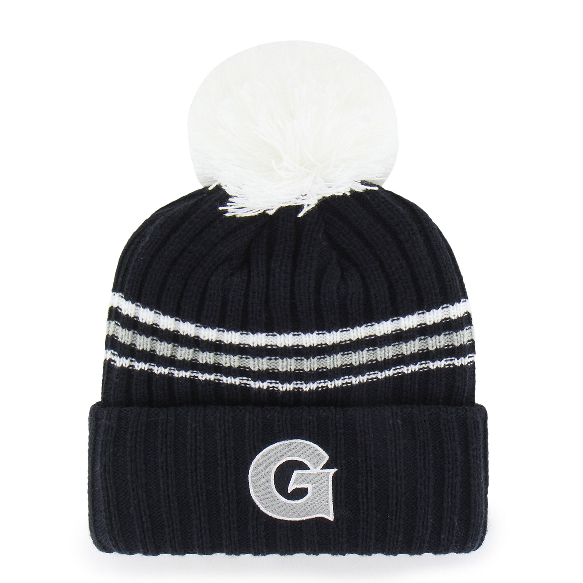 Bonnet en maille duveteuse à gros pompon, modèle 47 bleu marine Georgetown Hoyas, pour femme