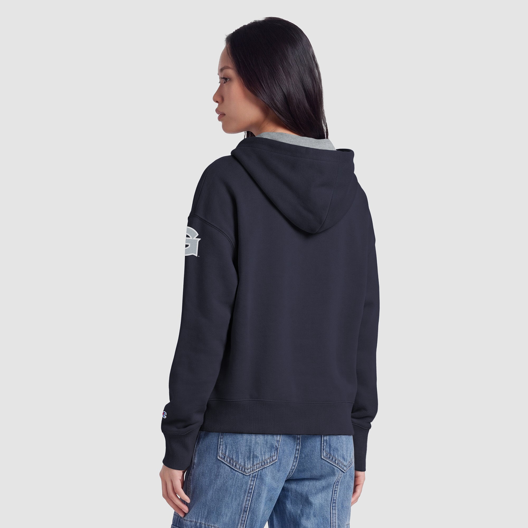 Sweat à capuche zippé en polaire Champion Navy Georgetown Hoyas Arch pour femme