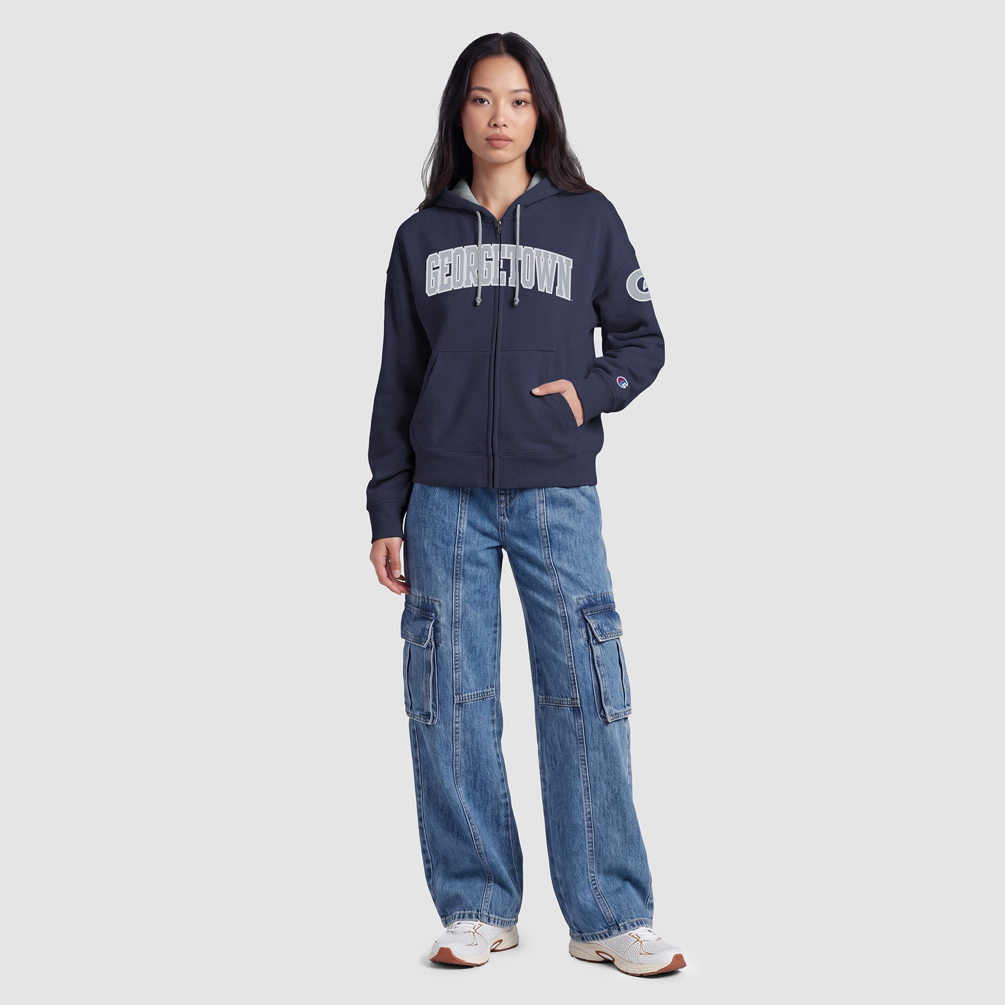 Sweat à capuche zippé en polaire Champion Navy Georgetown Hoyas Arch pour femme