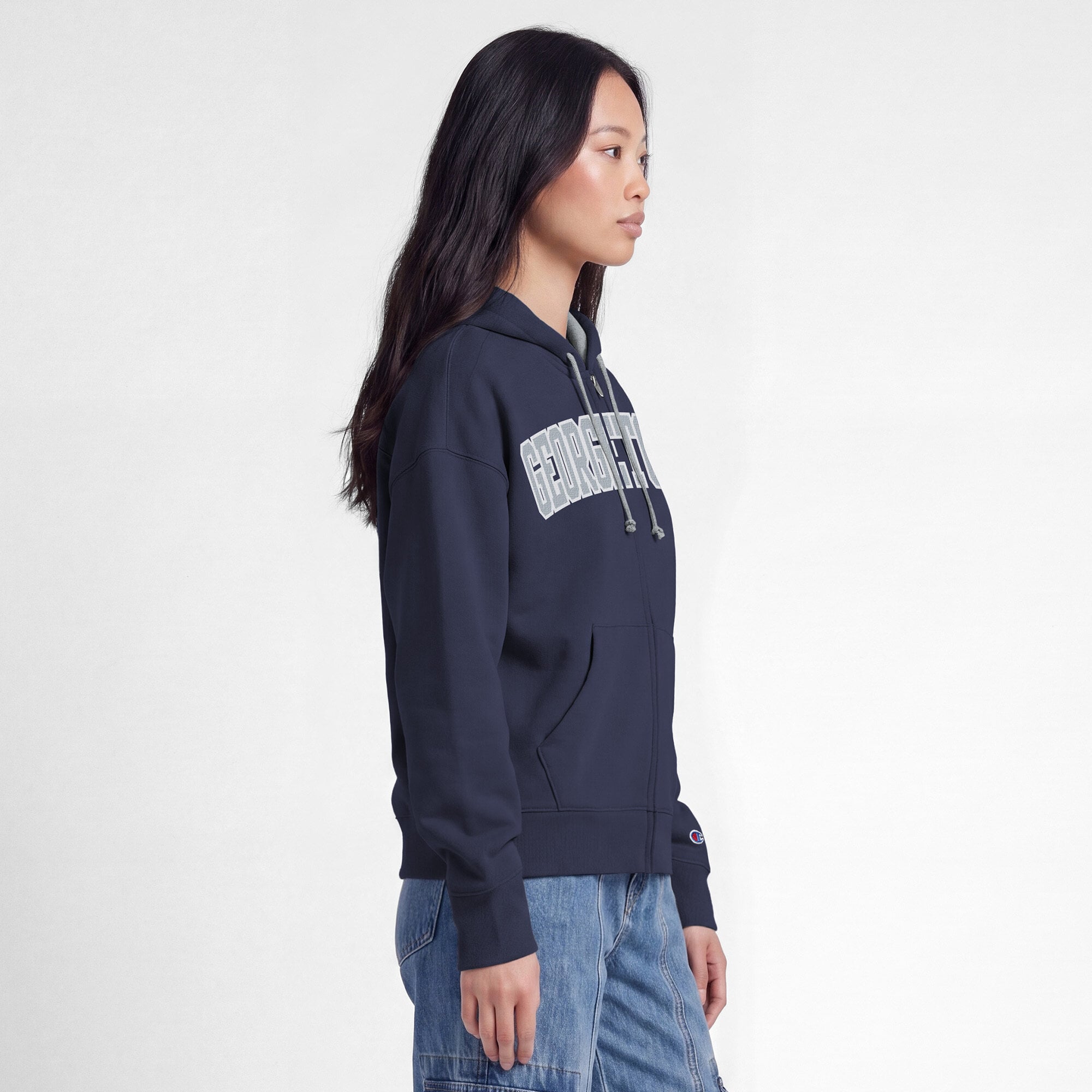 Sweat à capuche zippé en polaire Champion Navy Georgetown Hoyas Arch pour femme