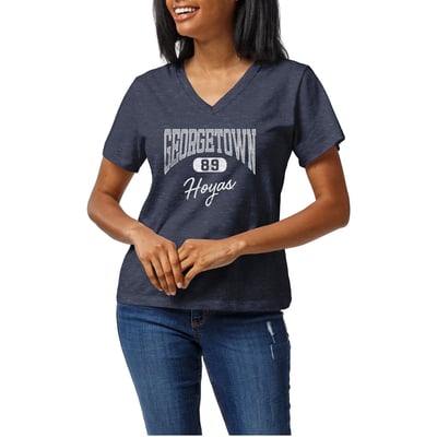 Georgetown Hoyas Women's Intramural Tri-Blend Boyfriend V-Neck T-Shirt - Heather Navy