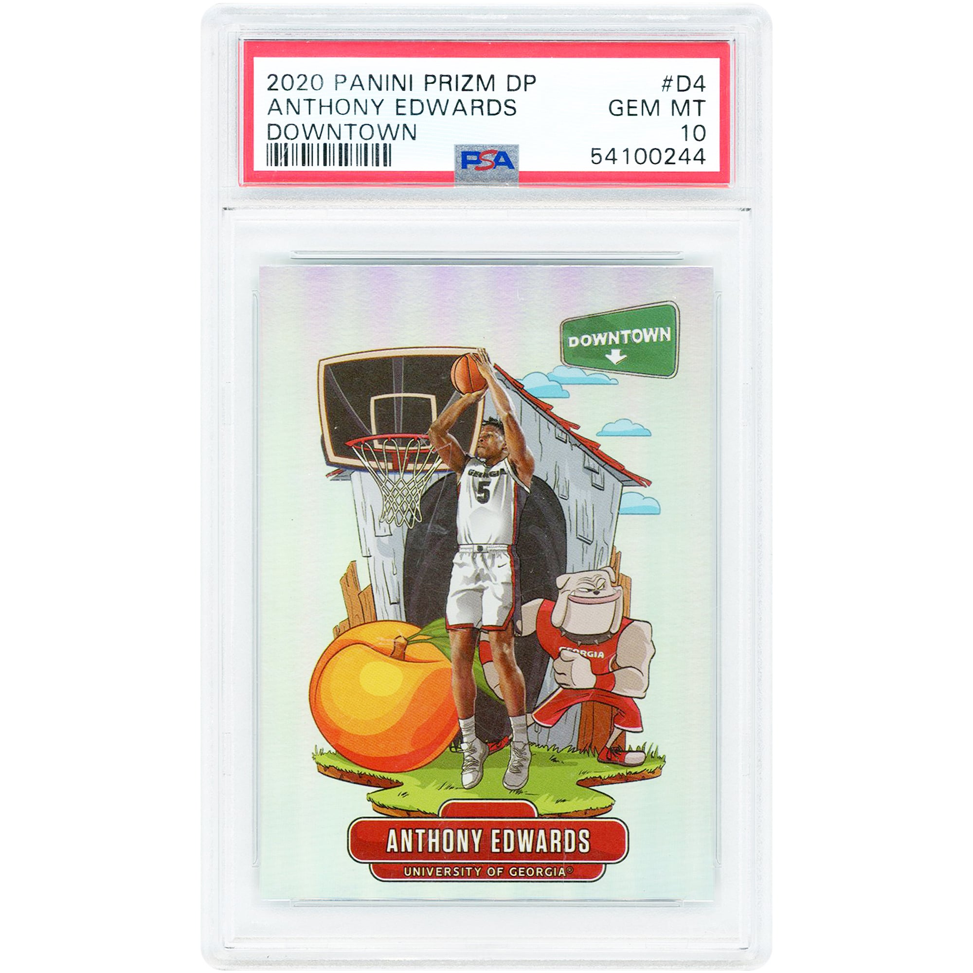 Carte Anthony Edwards Georgia Bulldogs 2020 Panini Prizm Draft Picks Downtown #D-4 authentifiée PSA 10