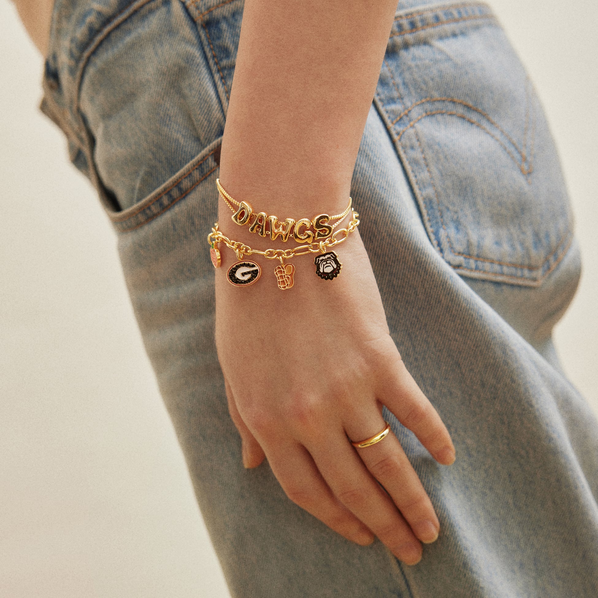 BaubleBar Georgia Bulldogs Two-Piece Delicate Charm & Slogan Bracelet Set