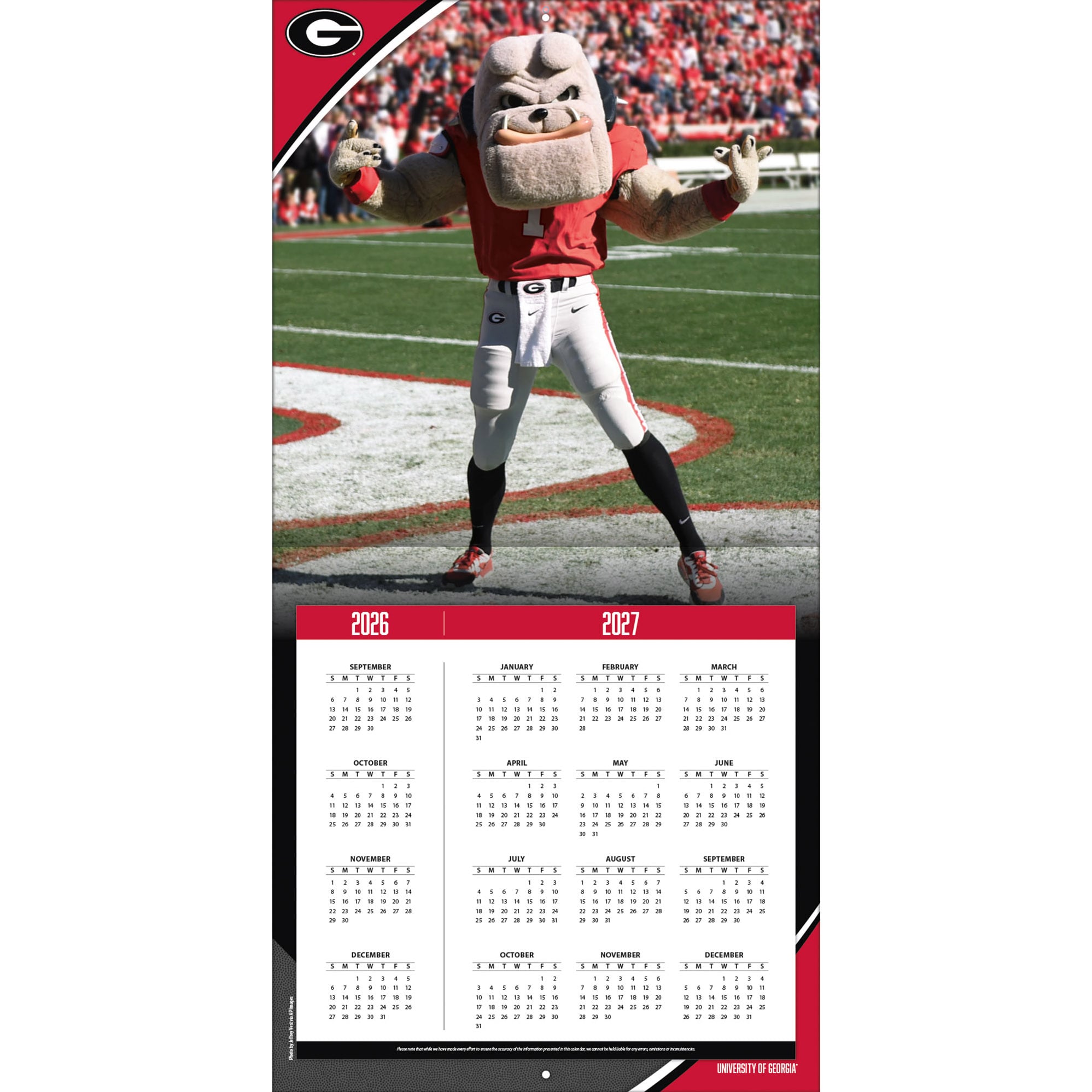 Georgia Bulldogs 2027 12” x 12” Team Wall Calendar