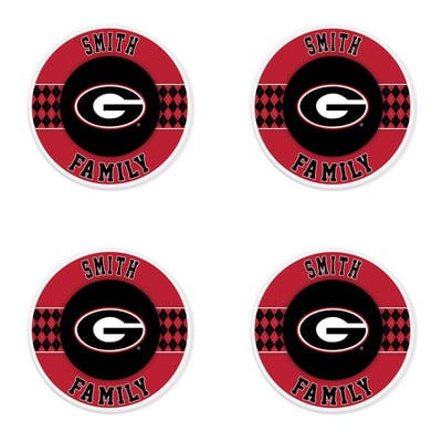 Georgia Bulldogs 4" Personalized Circular Coasters 4-Pack Set