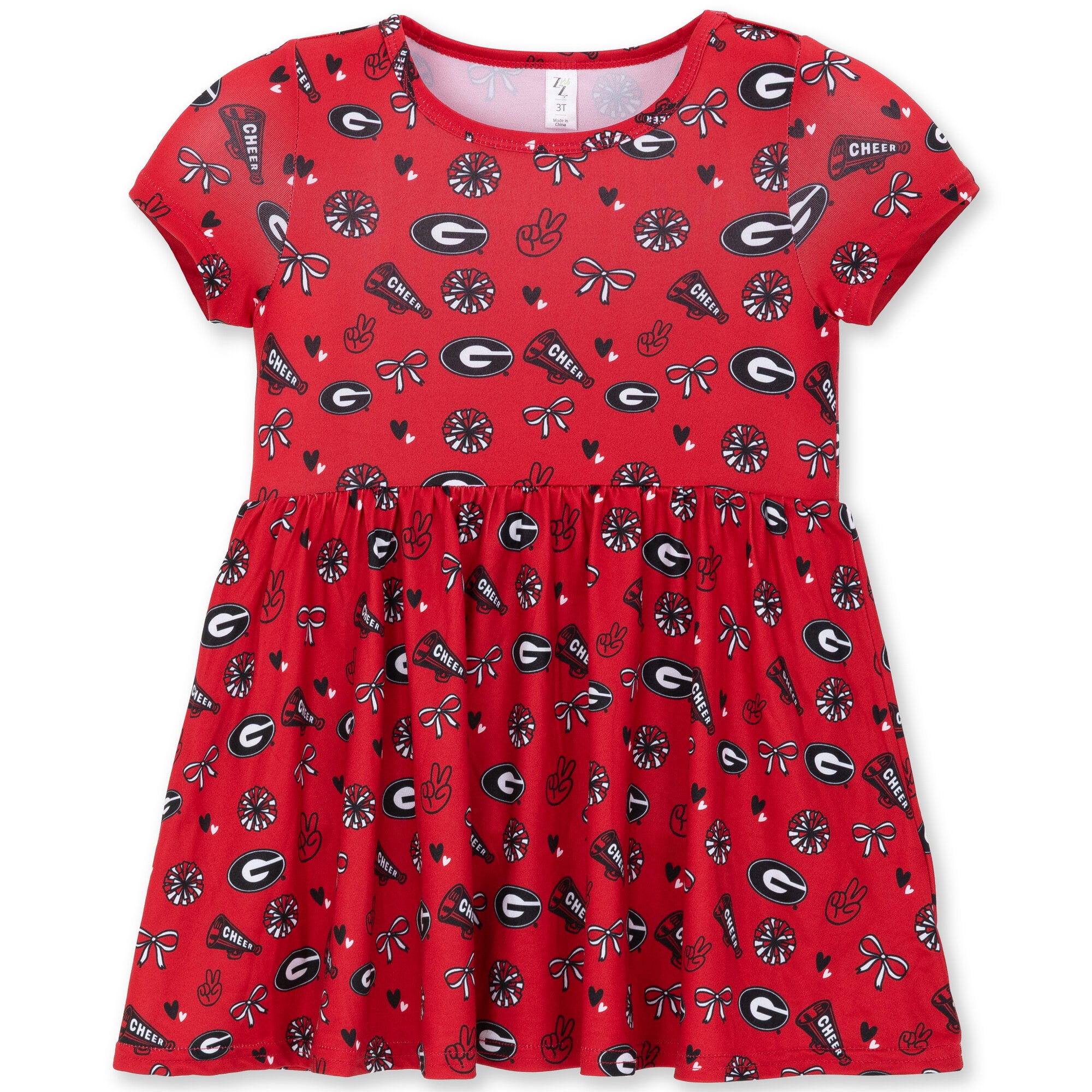 Robe à manches courtes ZooZatz rouge imprimé intégral Georgia Bulldogs pour petites filles